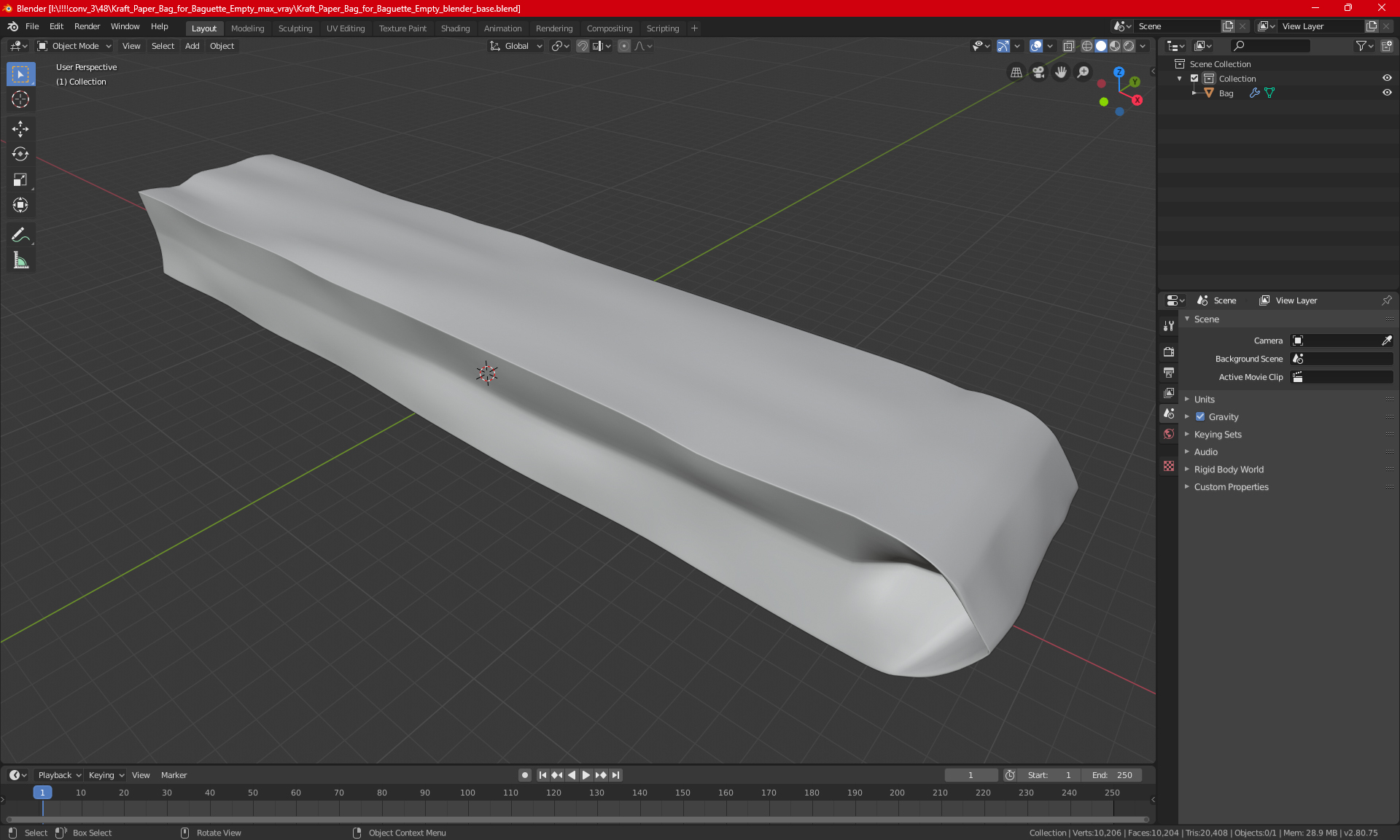 Kraft Paper Bag for Baguette Empty 3D model