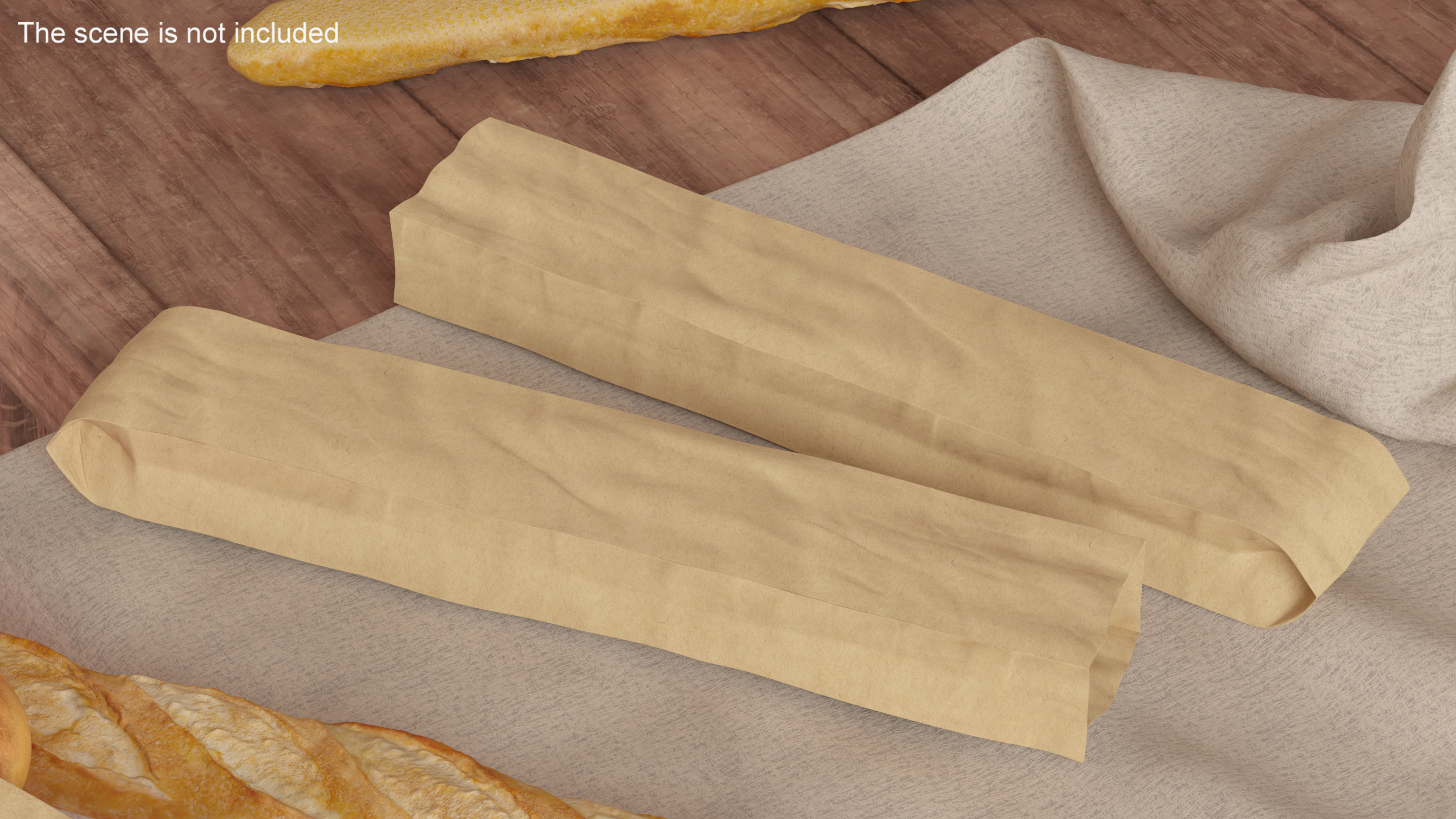 Kraft Paper Bag for Baguette Empty 3D model