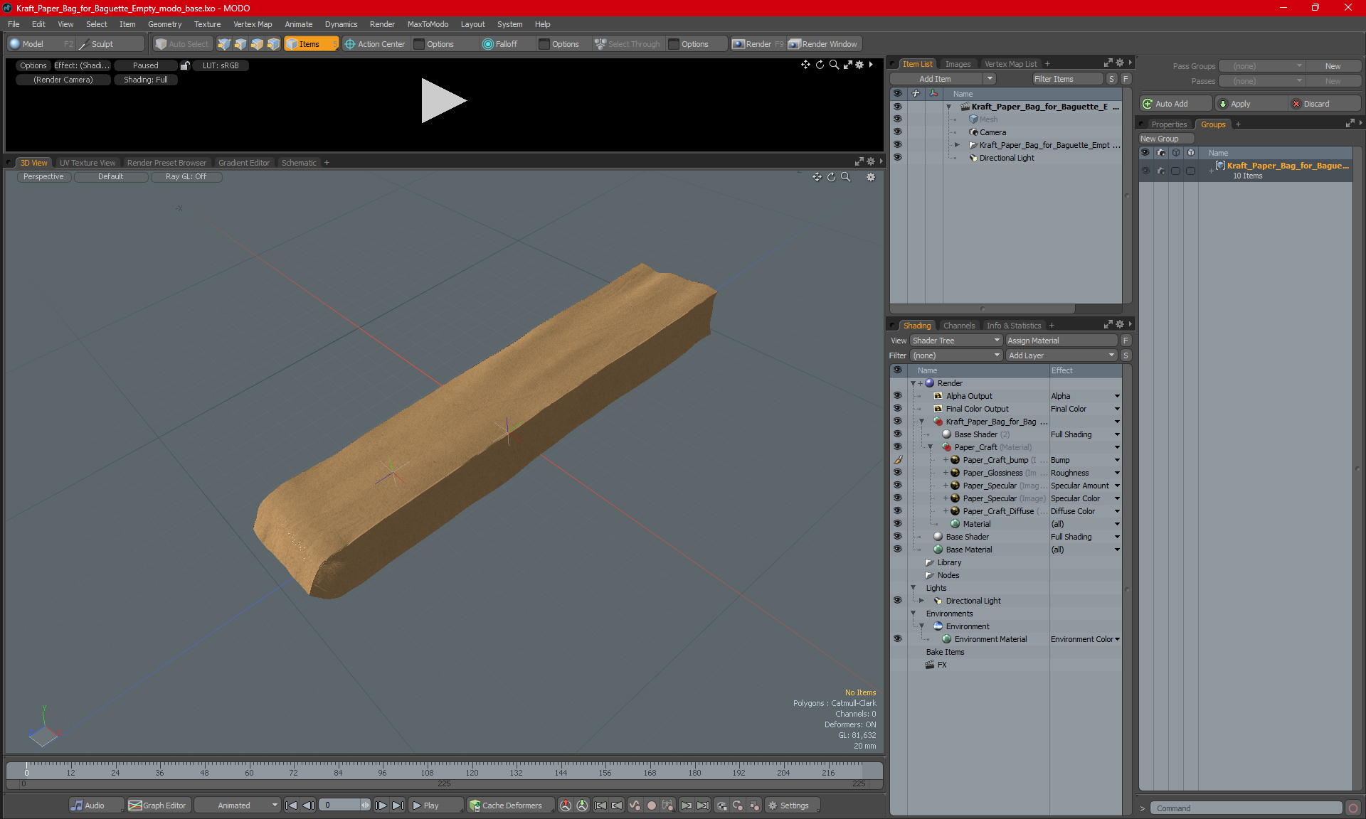Kraft Paper Bag for Baguette Empty 3D model