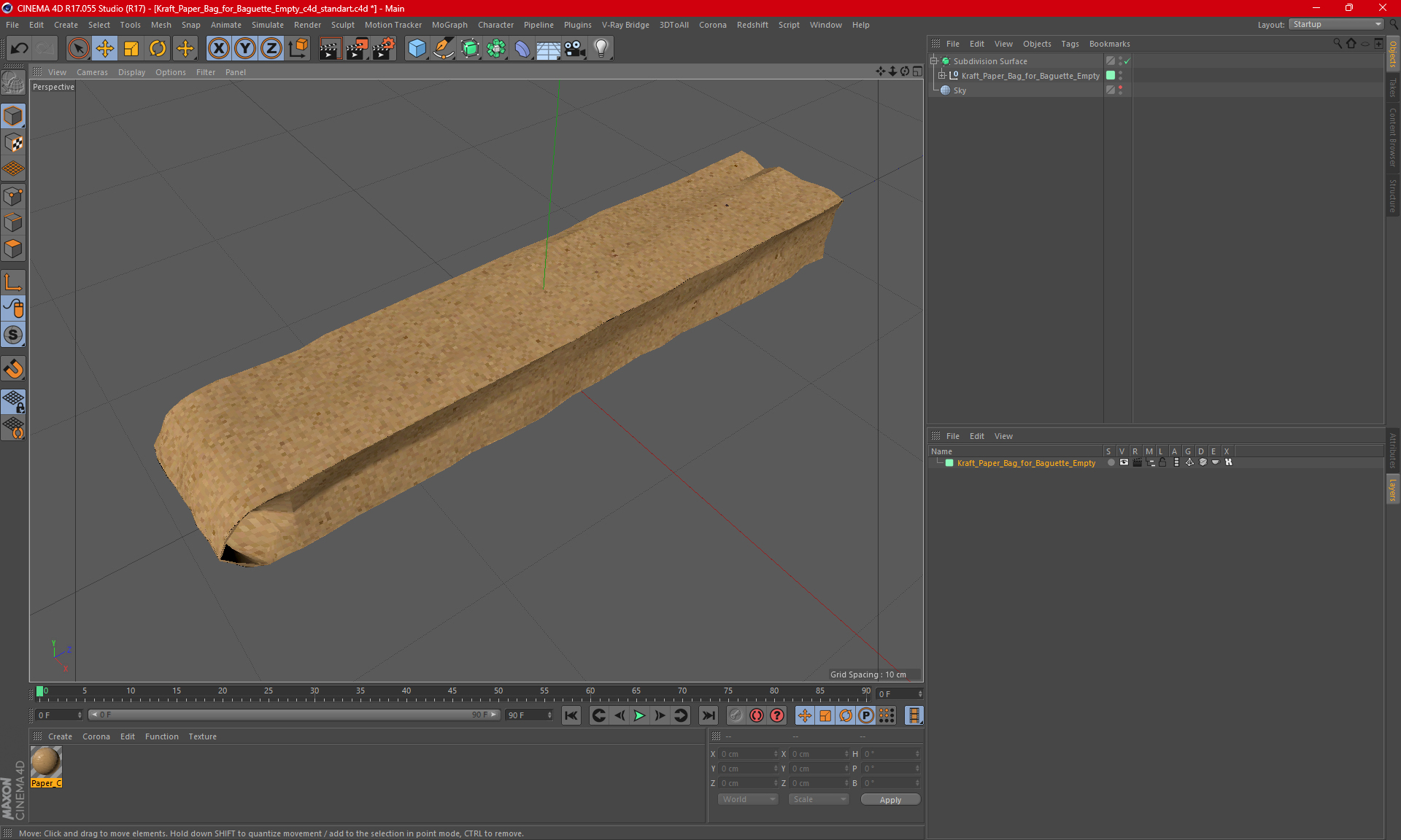 Kraft Paper Bag for Baguette Empty 3D model
