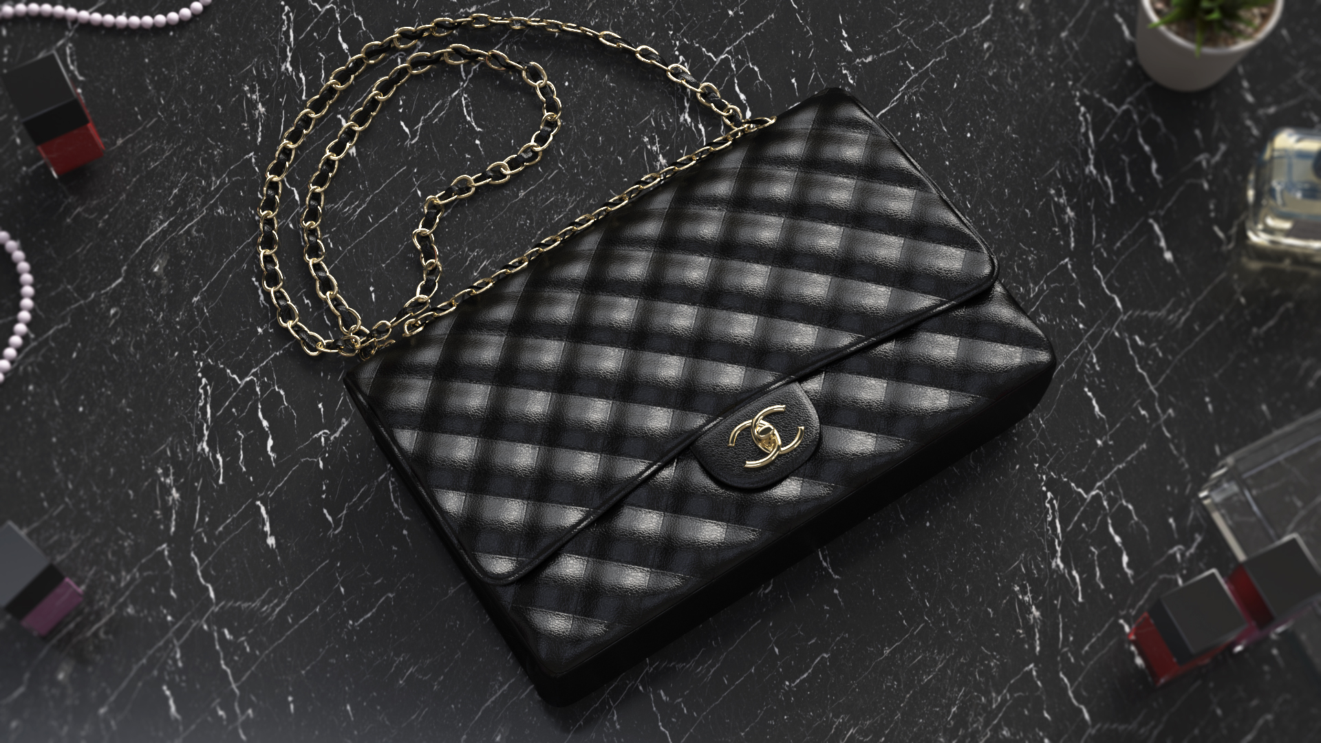 Womens Handbag Grained Calfskin Chanel Black 3D model