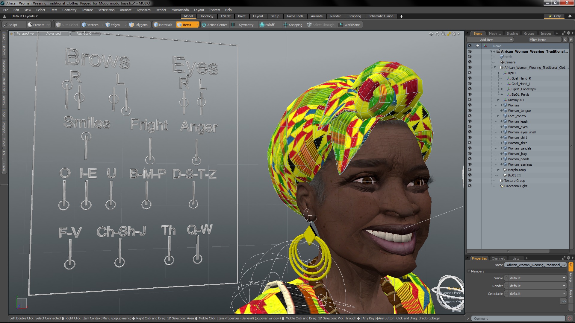 African Woman Wearing Traditional Clothes Rigged for Modo 3D