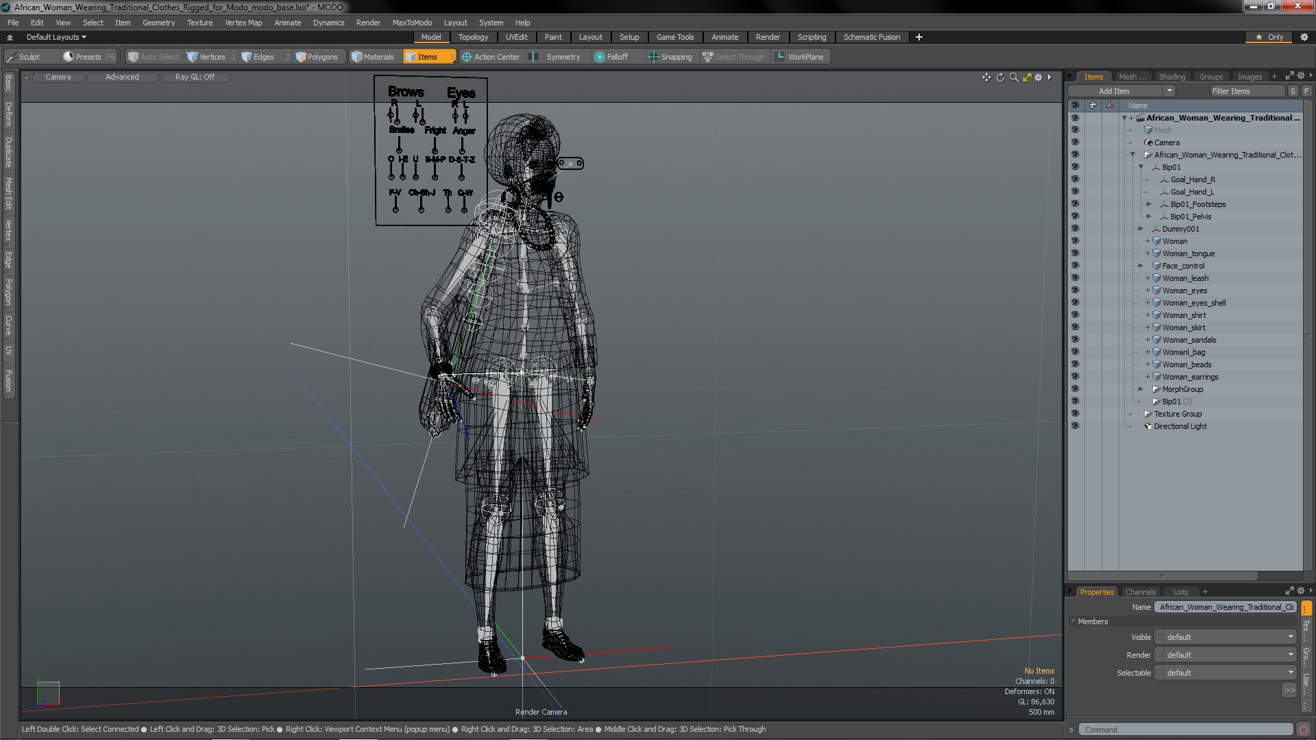 African Woman Wearing Traditional Clothes Rigged for Modo 3D