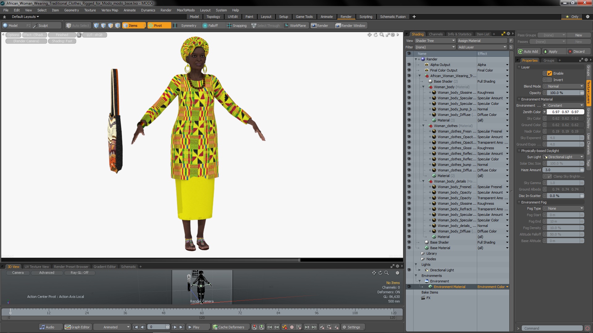 African Woman Wearing Traditional Clothes Rigged for Modo 3D