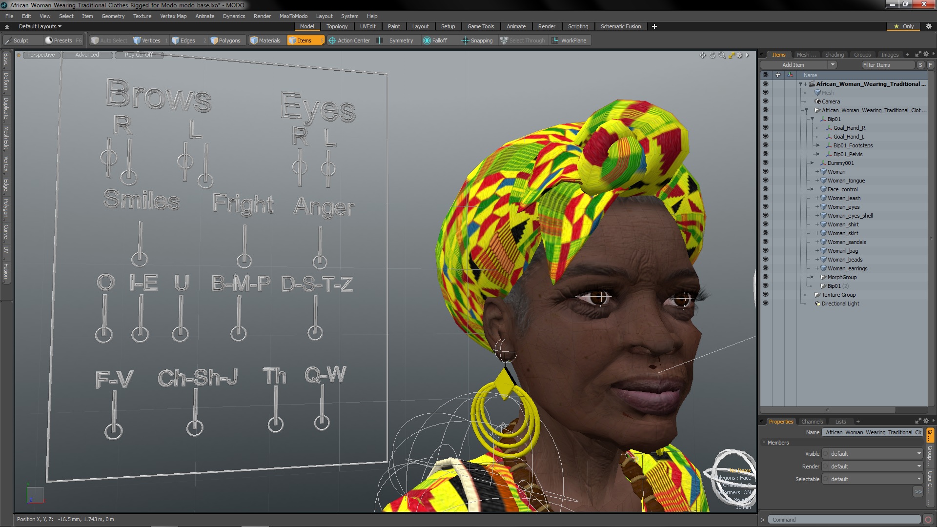 African Woman Wearing Traditional Clothes Rigged for Modo 3D