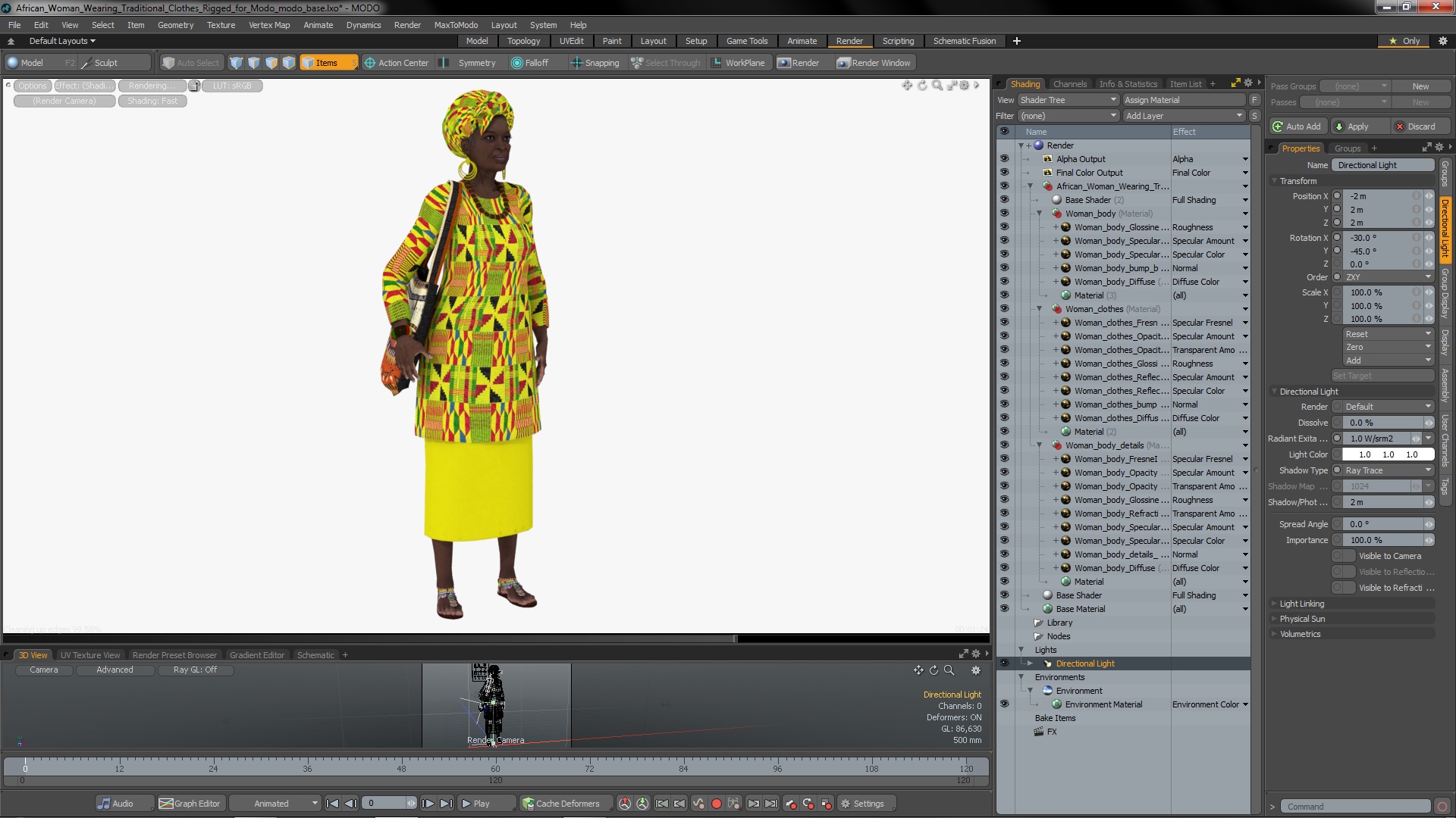 African Woman Wearing Traditional Clothes Rigged for Modo 3D