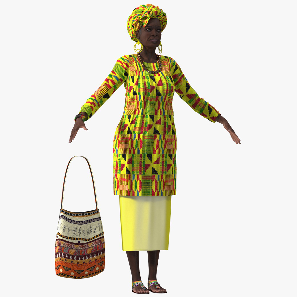African Woman Wearing Traditional Clothes Rigged for Modo 3D