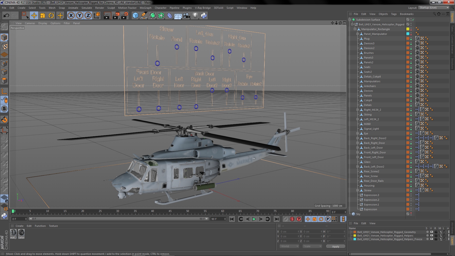 Bell UH1Y Venom Helicopter Rigged for Cinema 4D 3D