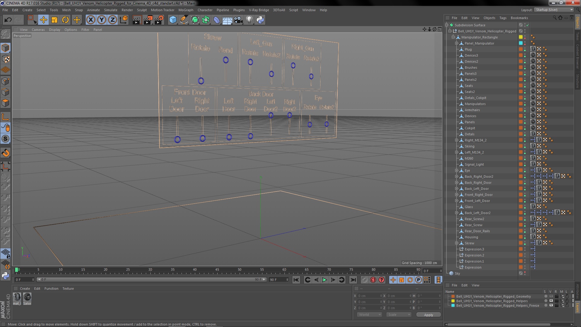 Bell UH1Y Venom Helicopter Rigged for Cinema 4D 3D