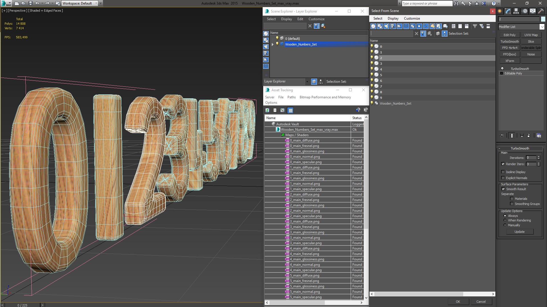 3D Wooden Numbers Set model