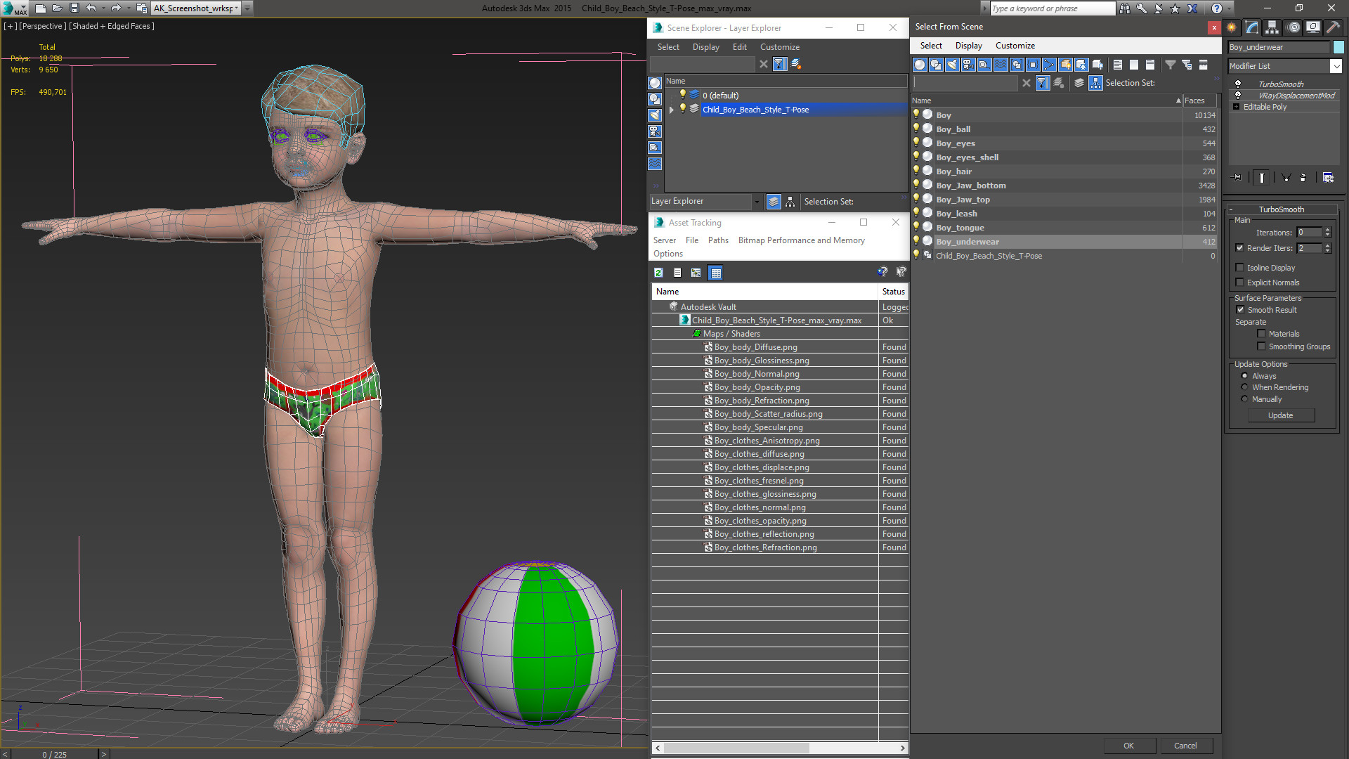 3D Child Boy Beach Style T-Pose model