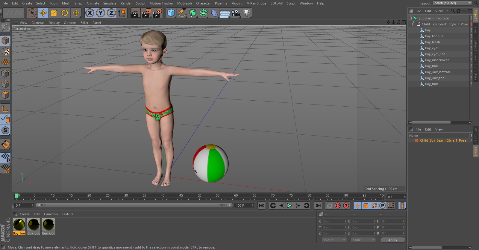 3D Child Boy Beach Style T-Pose model