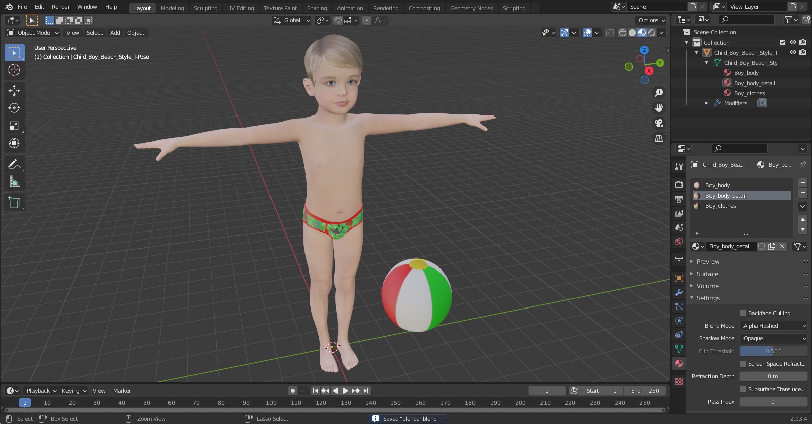 3D Child Boy Beach Style T-Pose model