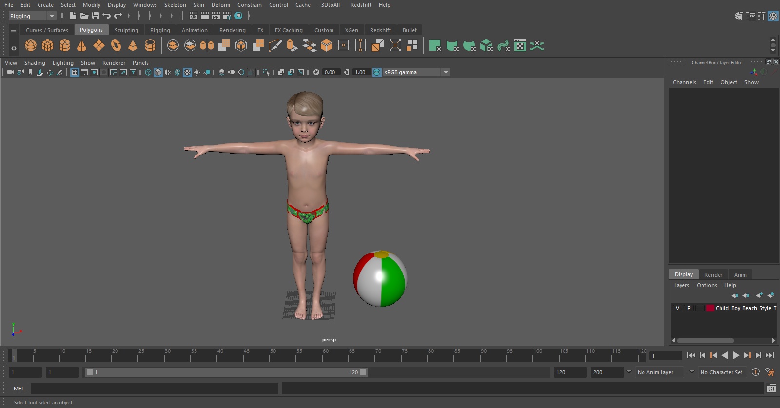 3D Child Boy Beach Style T-Pose model