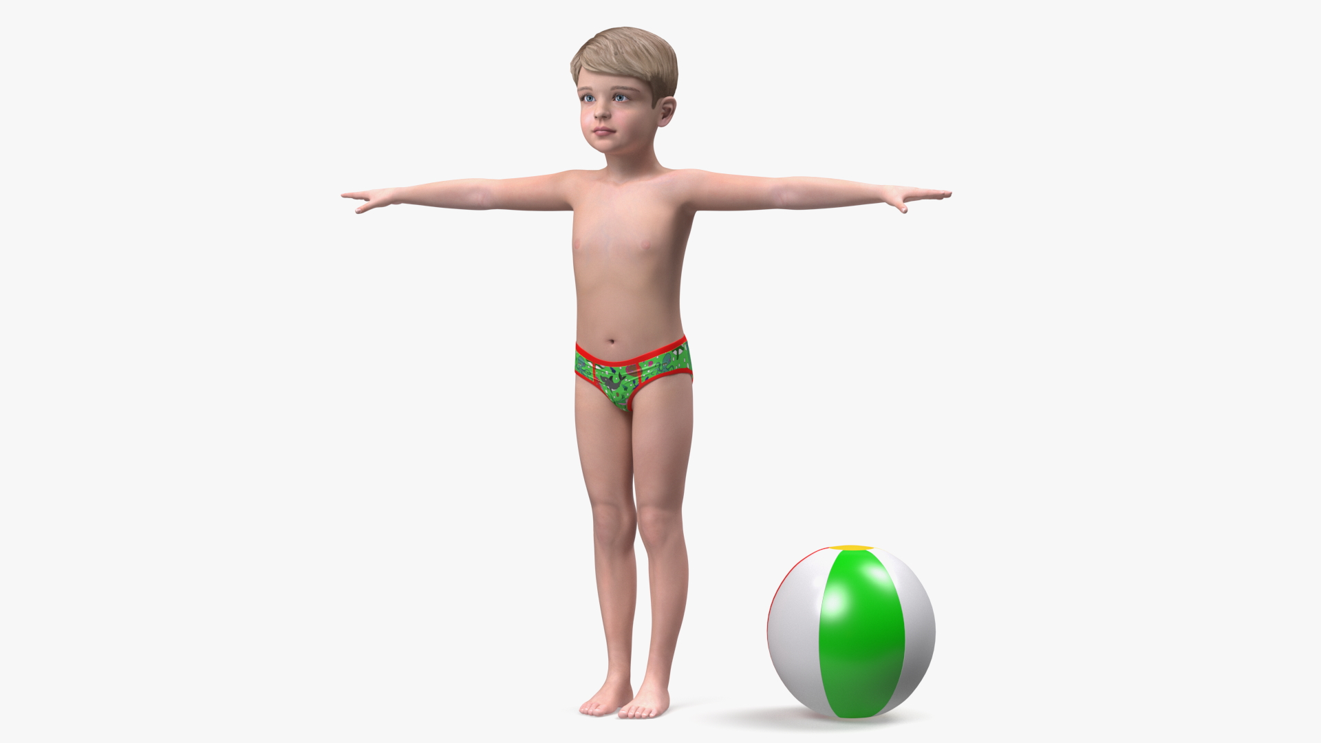 3D Child Boy Beach Style T-Pose model