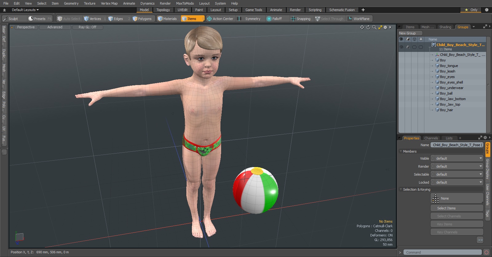3D Child Boy Beach Style T-Pose model