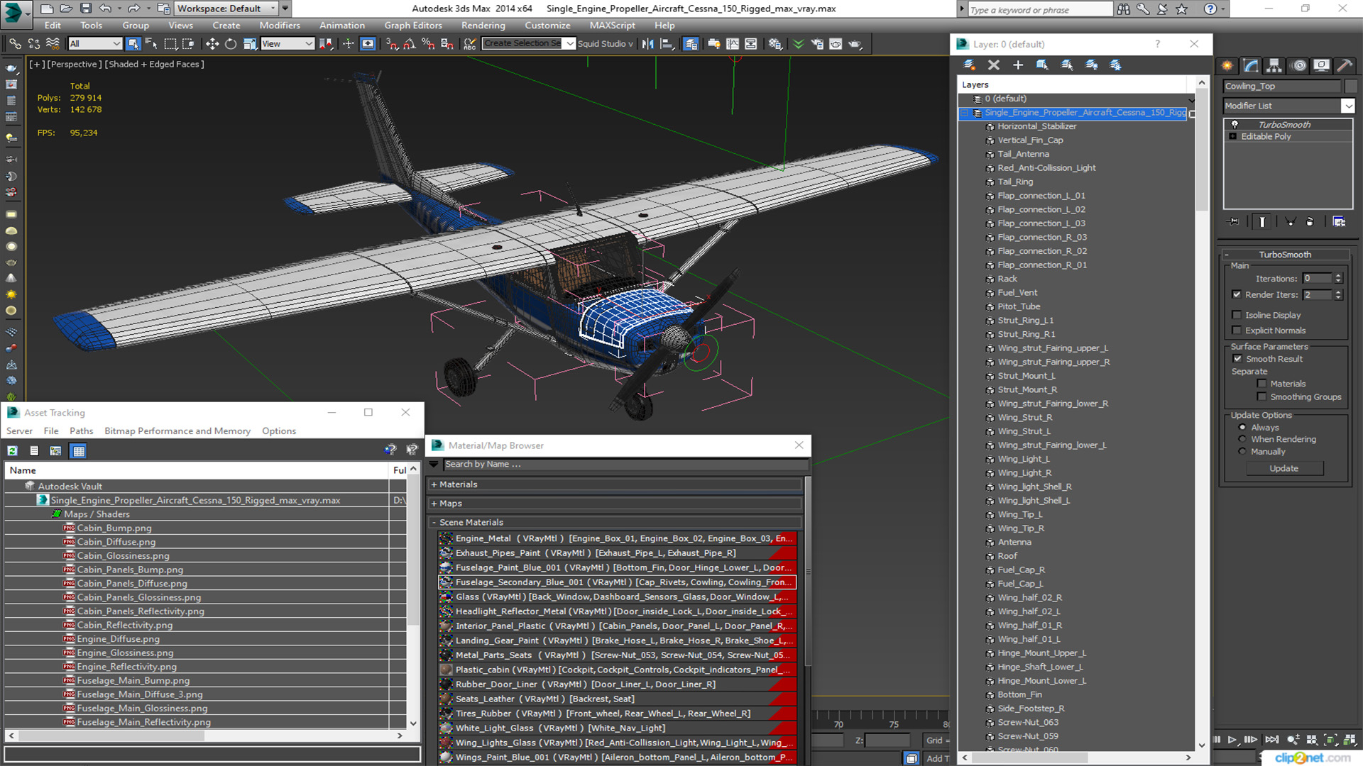 Single Engine Propeller Aircraft Cessna 150 Rigged for Maya 3D model