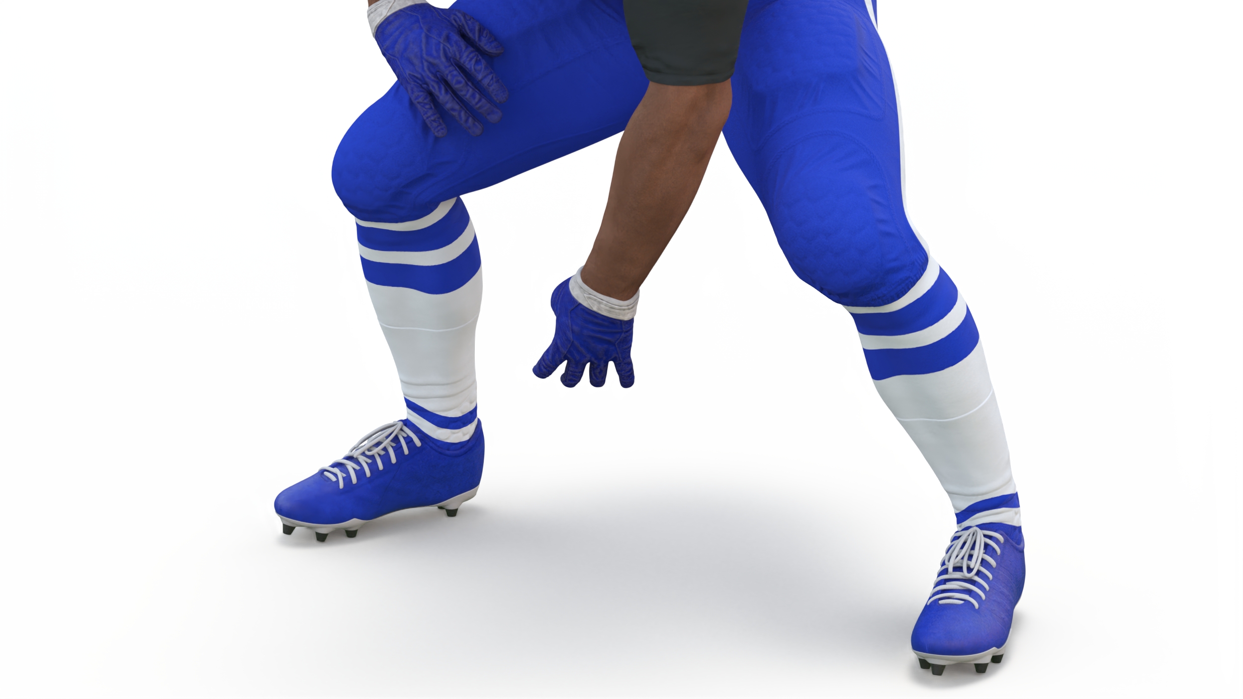 Black Man American Football Player Crouching Blue Uniform 3D