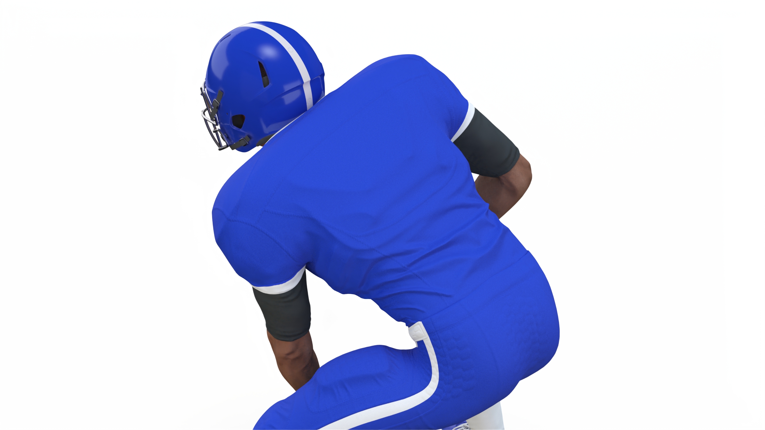 Black Man American Football Player Crouching Blue Uniform 3D