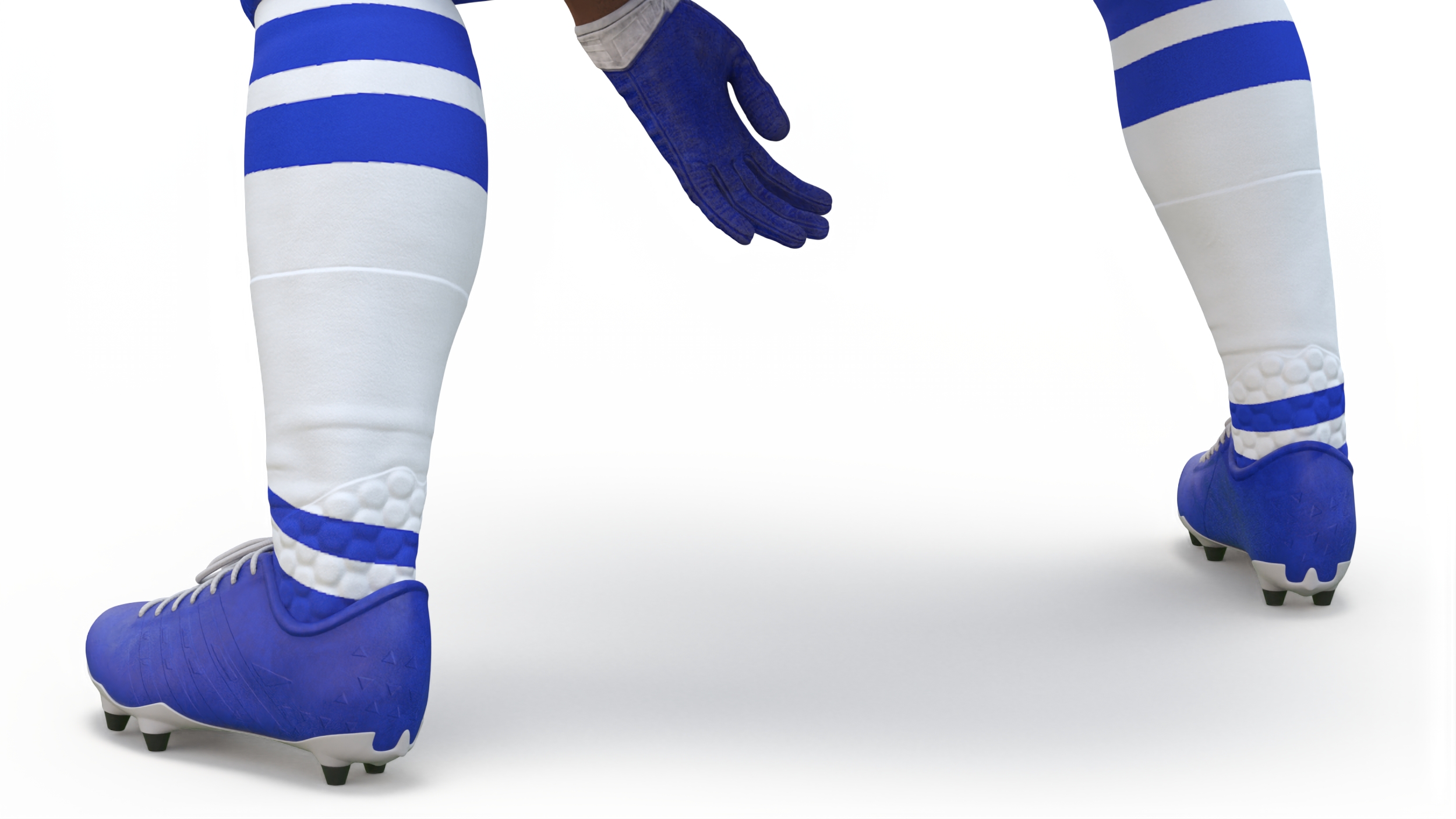 Black Man American Football Player Crouching Blue Uniform 3D