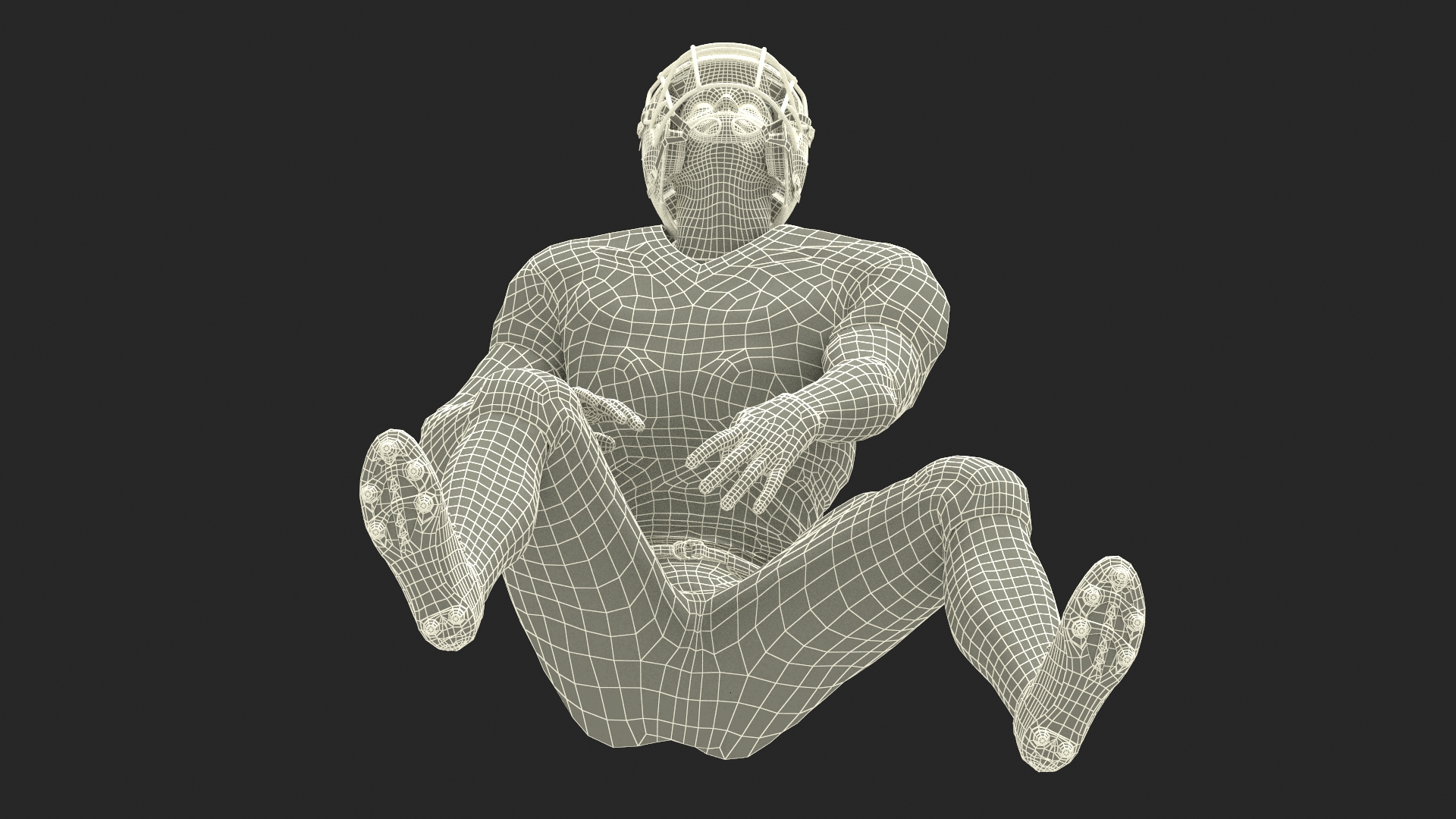 Black Man American Football Player Crouching Blue Uniform 3D