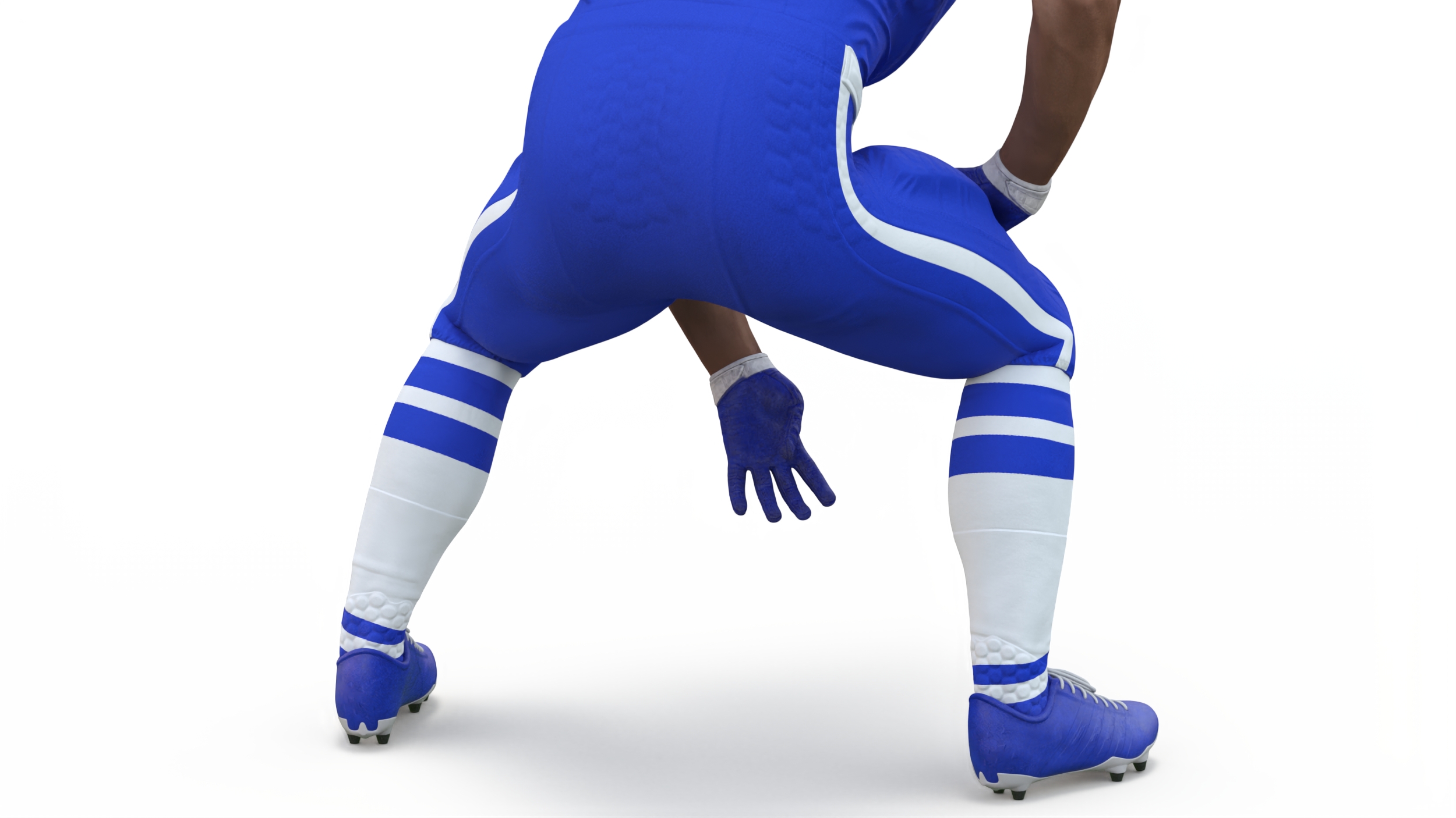 Black Man American Football Player Crouching Blue Uniform 3D