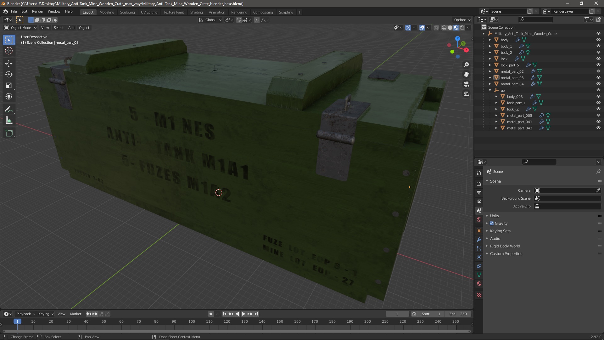 3D Military Anti-Tank Mine Wooden Crate
