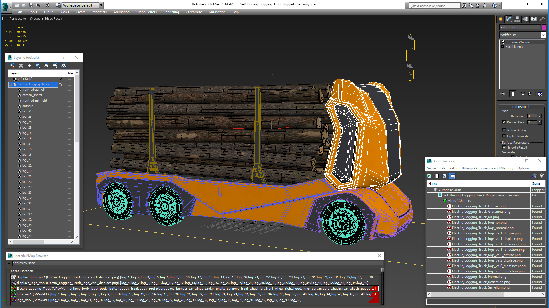 3D Self Driving Logging Truck Rigged model