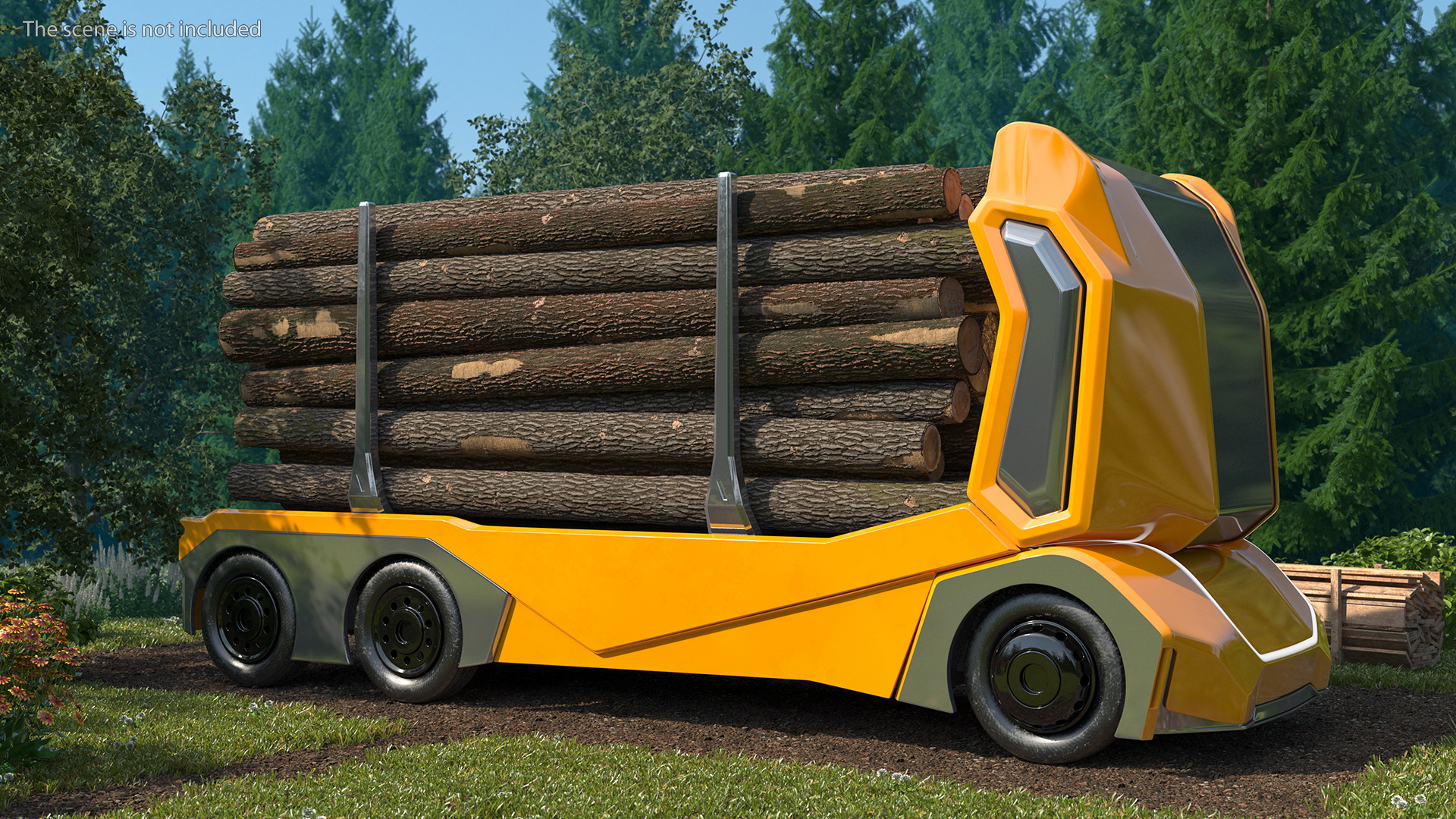 3D Self Driving Logging Truck Rigged model