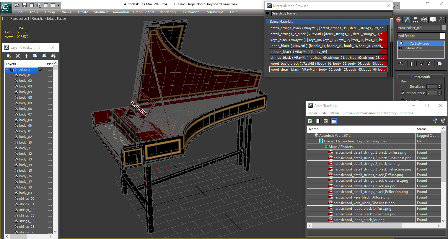 3D Classic Harpsichord Keyboard model