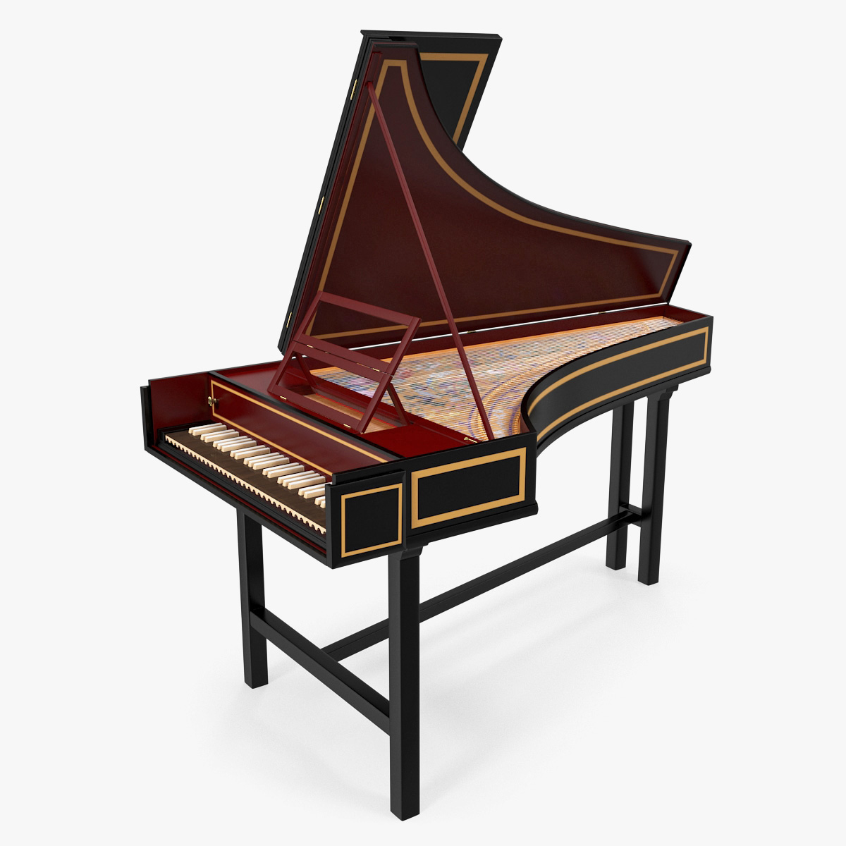 Classic Harpsichord Keyboard 3D Model, view 3