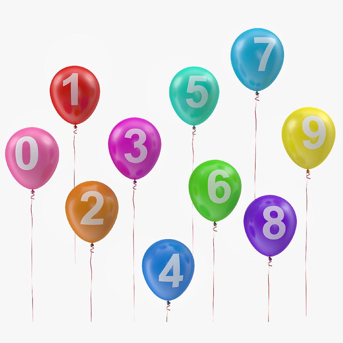 Air Balloons Number Set with Ribbons 3D model preview