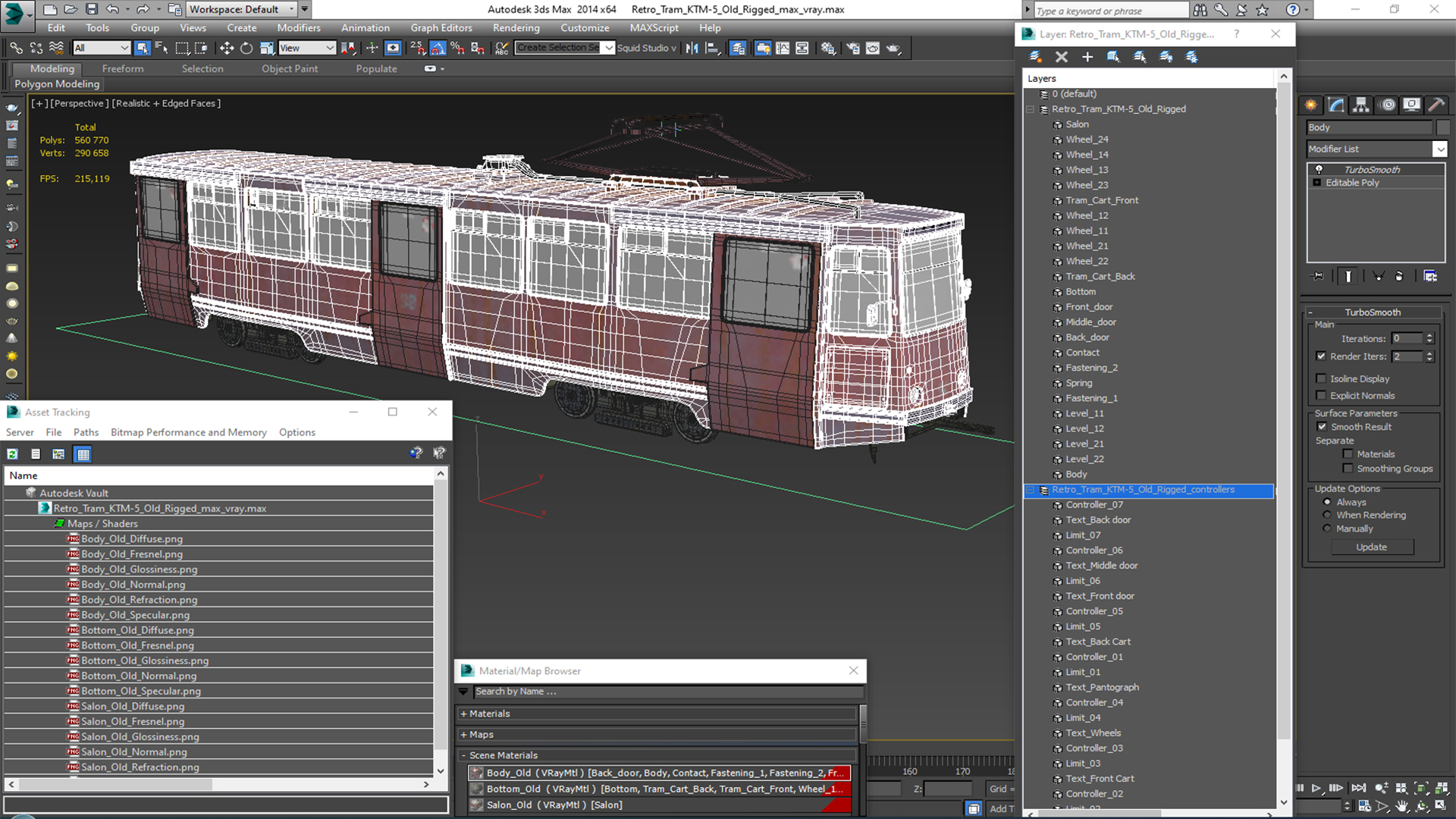 3D Retro Tram KTM-5 Old Rigged for Cinema 4D