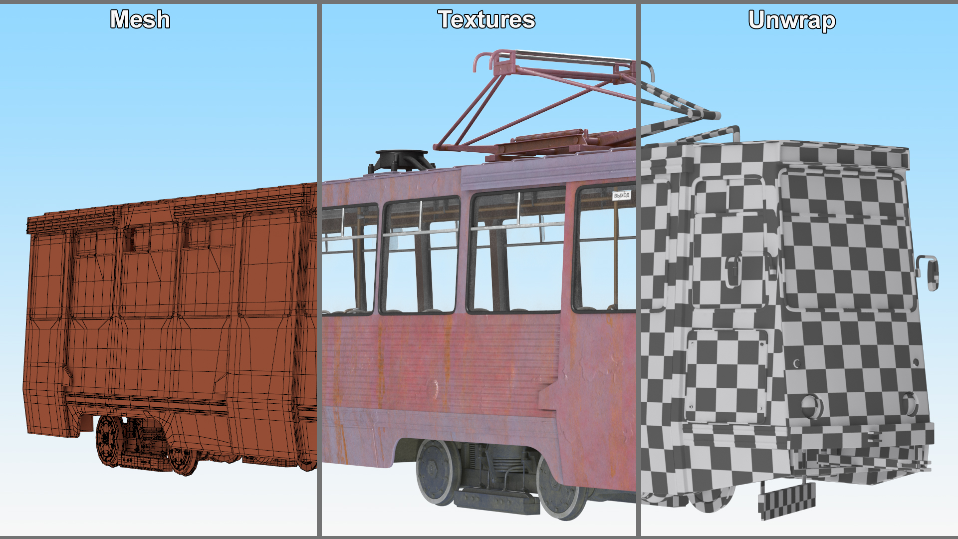 3D Retro Tram KTM-5 Old Rigged for Cinema 4D