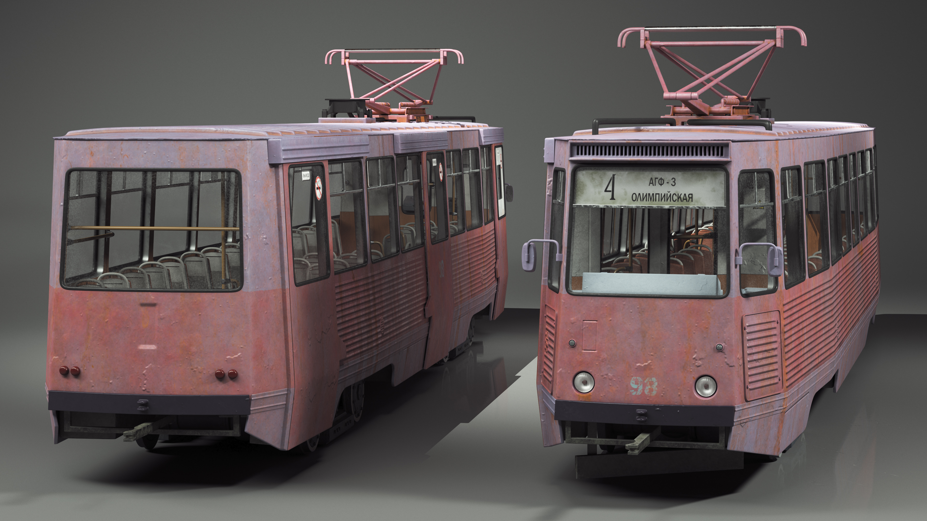 3D Retro Tram KTM-5 Old Rigged for Cinema 4D
