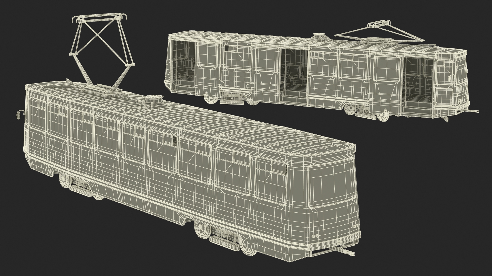 3D Retro Tram KTM-5 Old Rigged for Cinema 4D