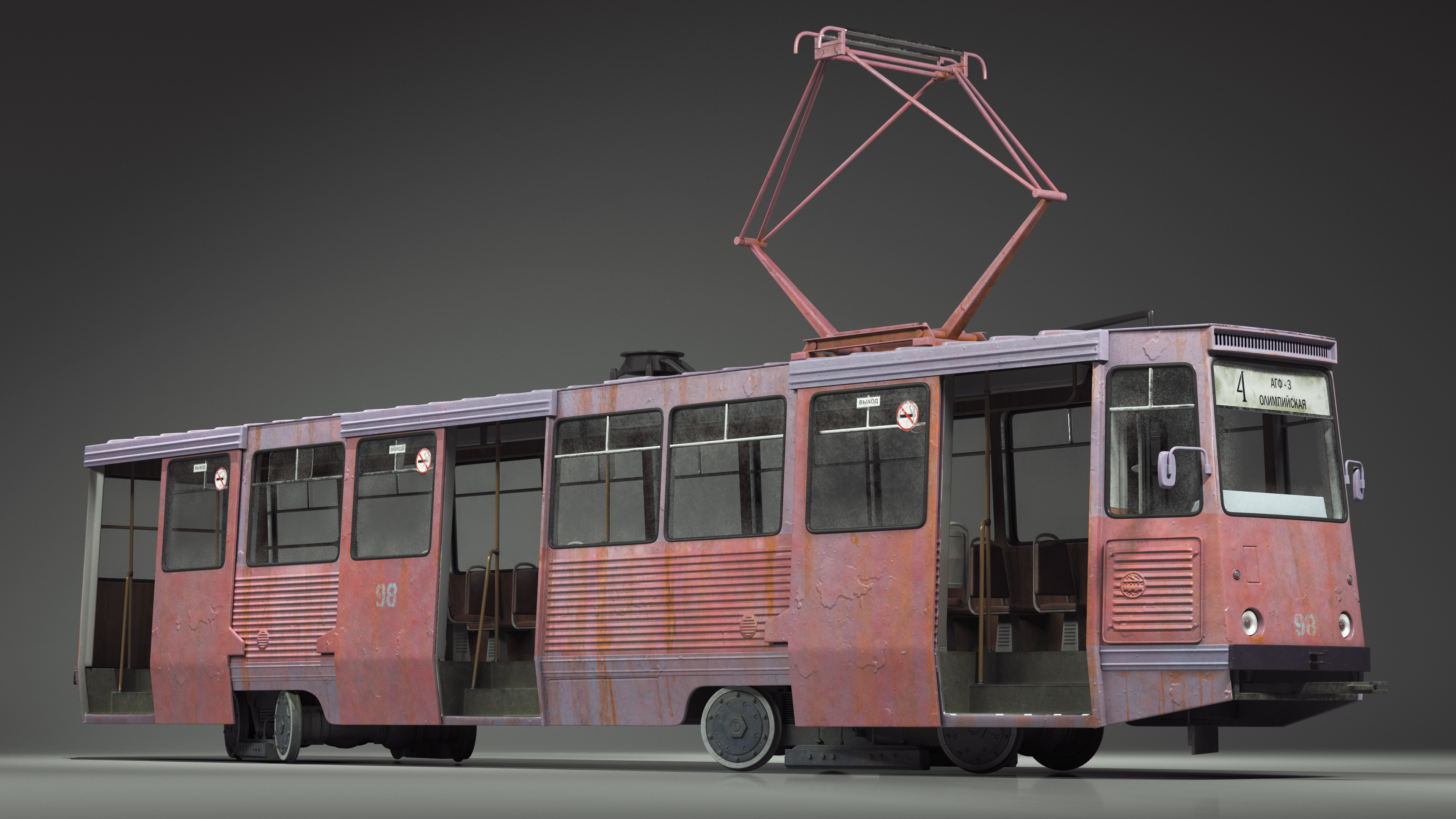 3D Retro Tram KTM-5 Old Rigged for Cinema 4D