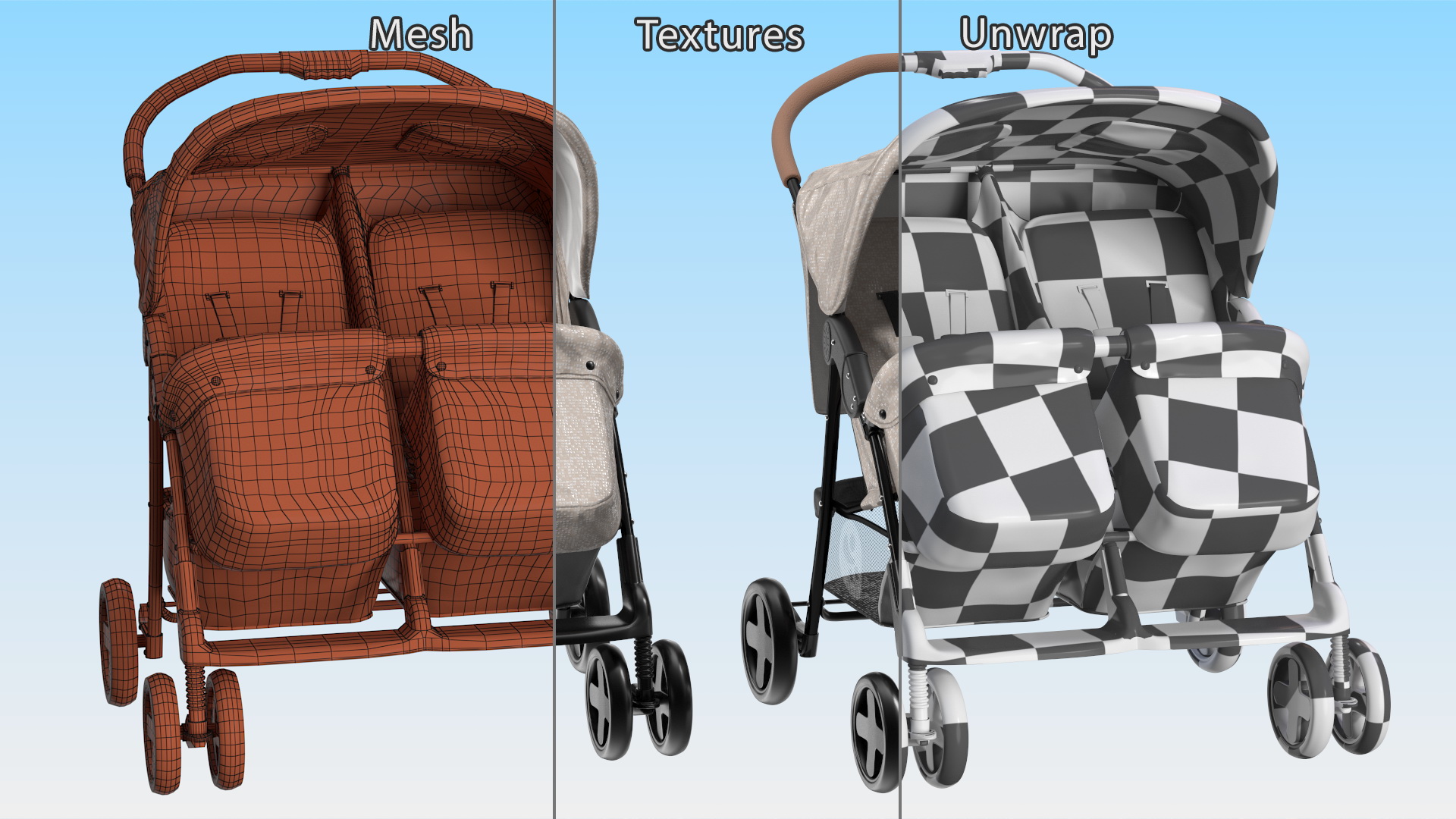 3D model Double Baby Stroller
