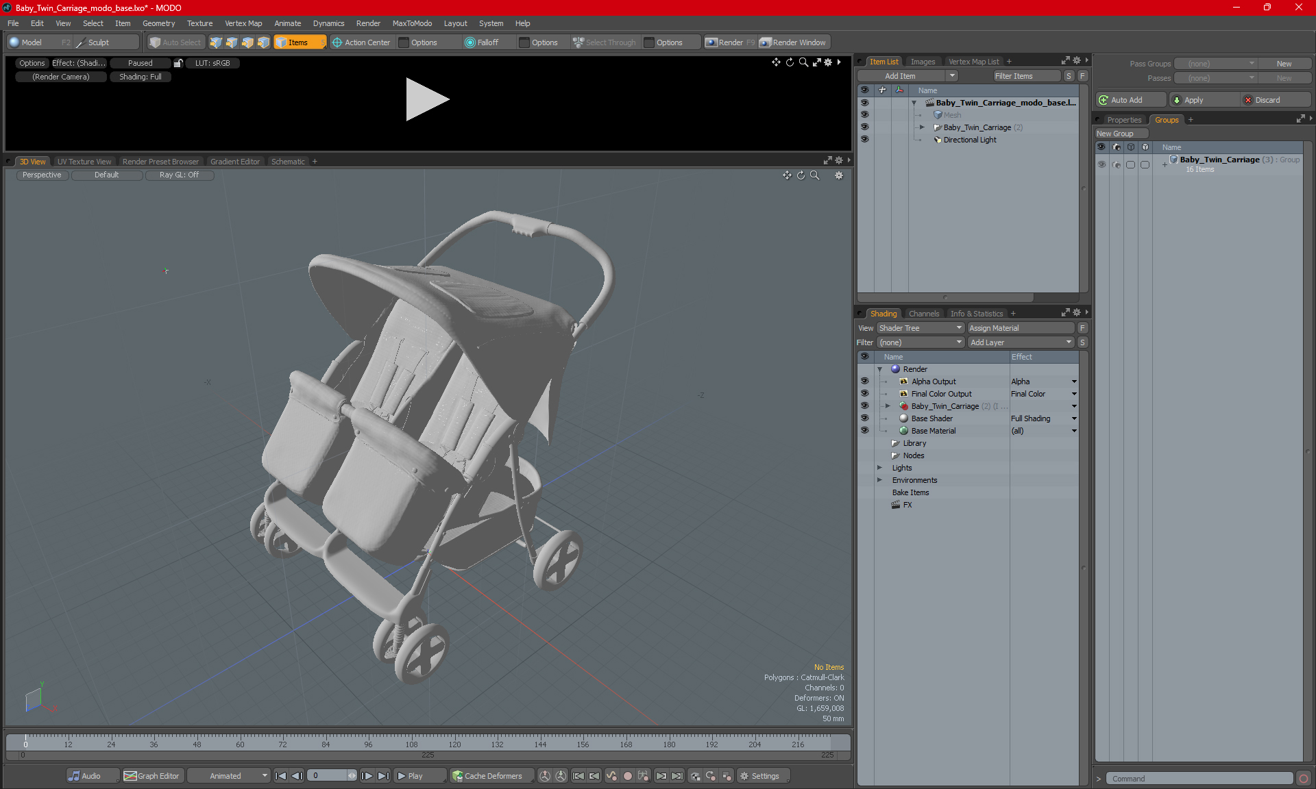 3D model Double Baby Stroller
