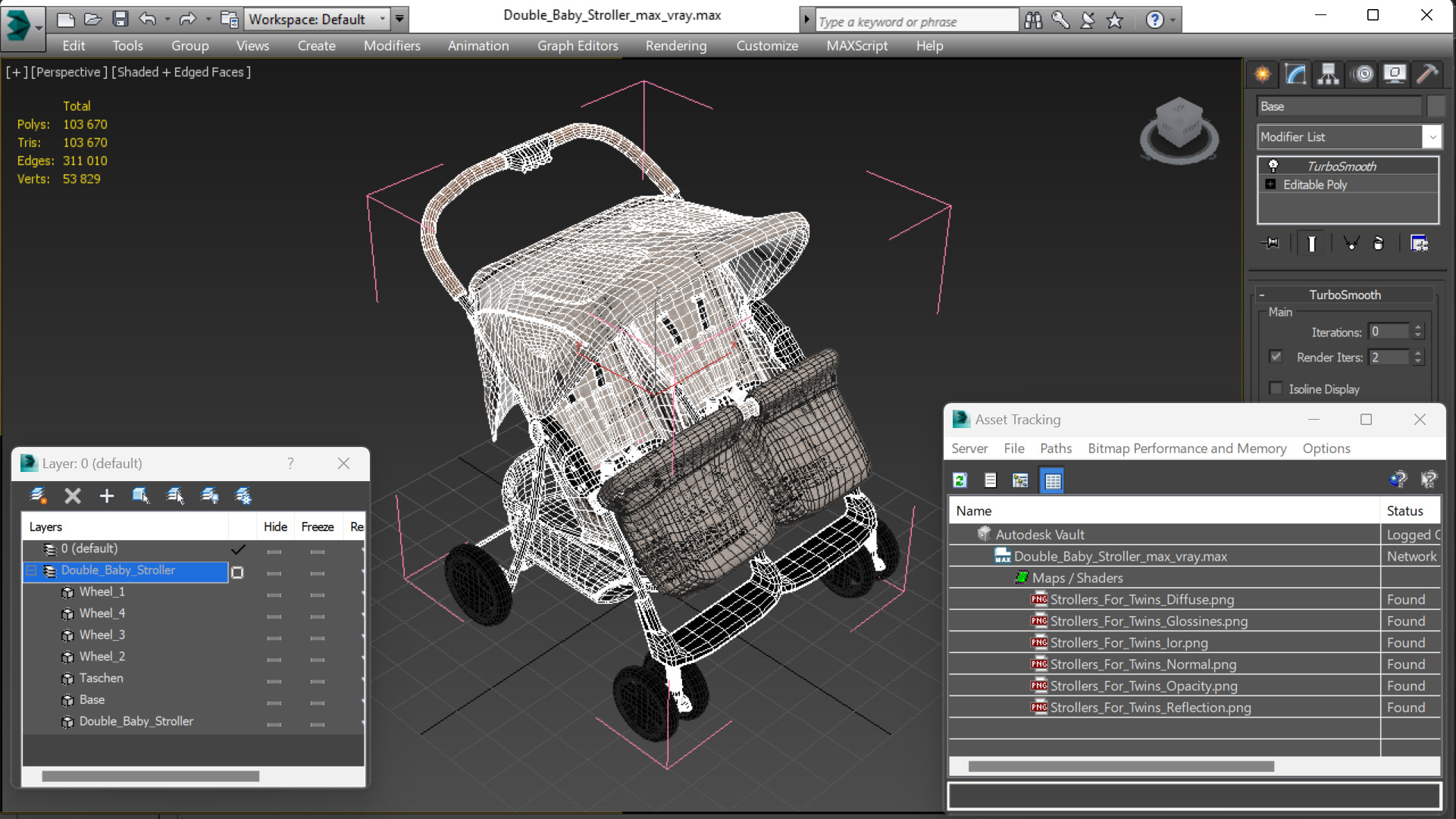 3D model Double Baby Stroller