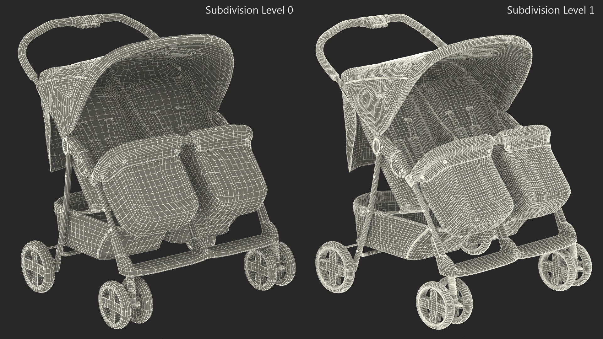 3D model Double Baby Stroller