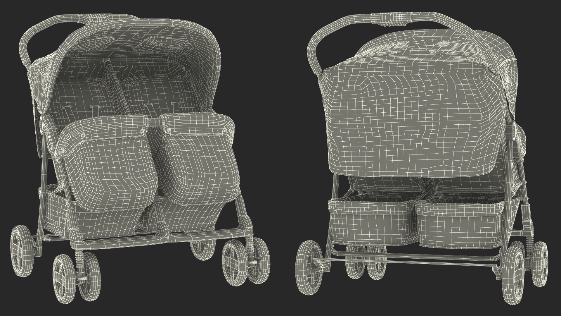 3D model Double Baby Stroller