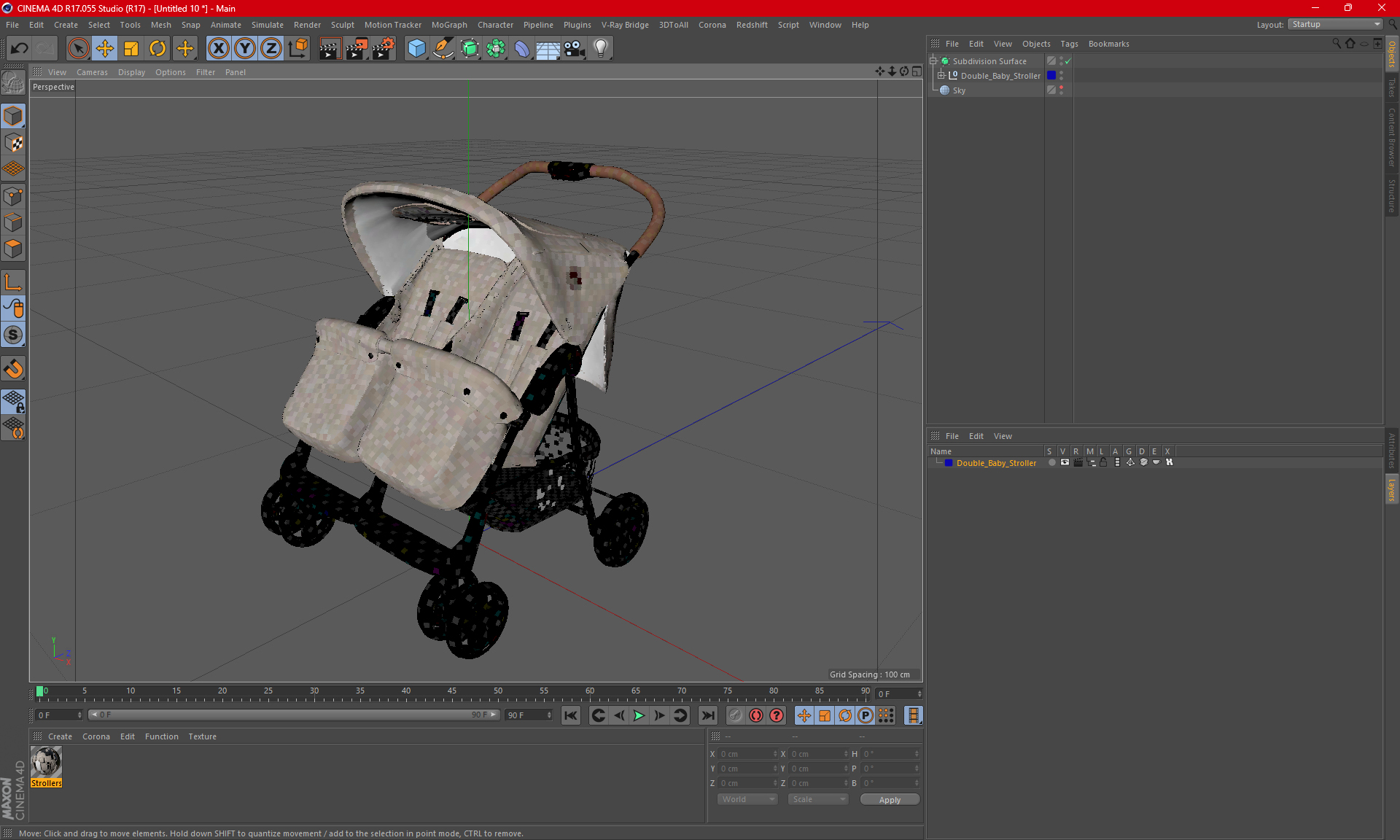 3D model Double Baby Stroller