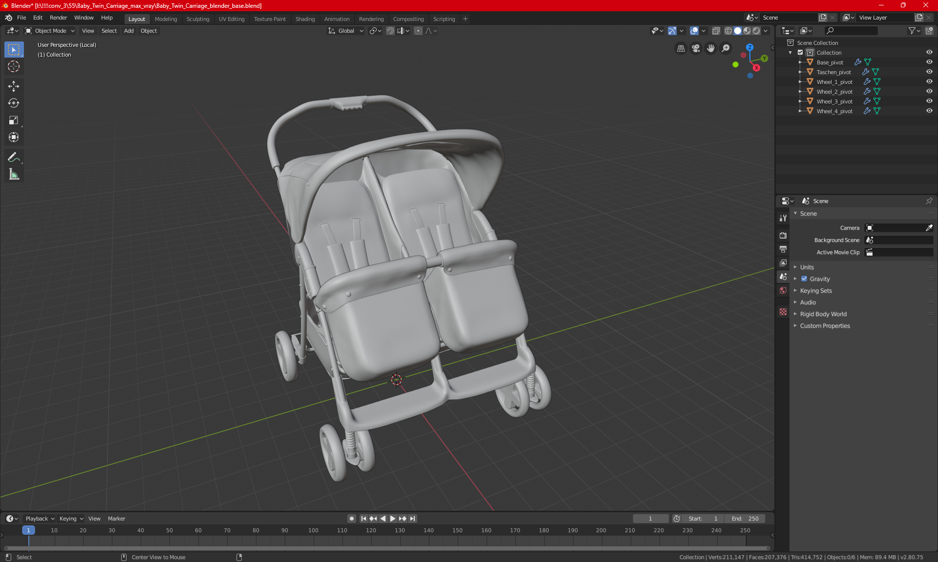 3D model Double Baby Stroller