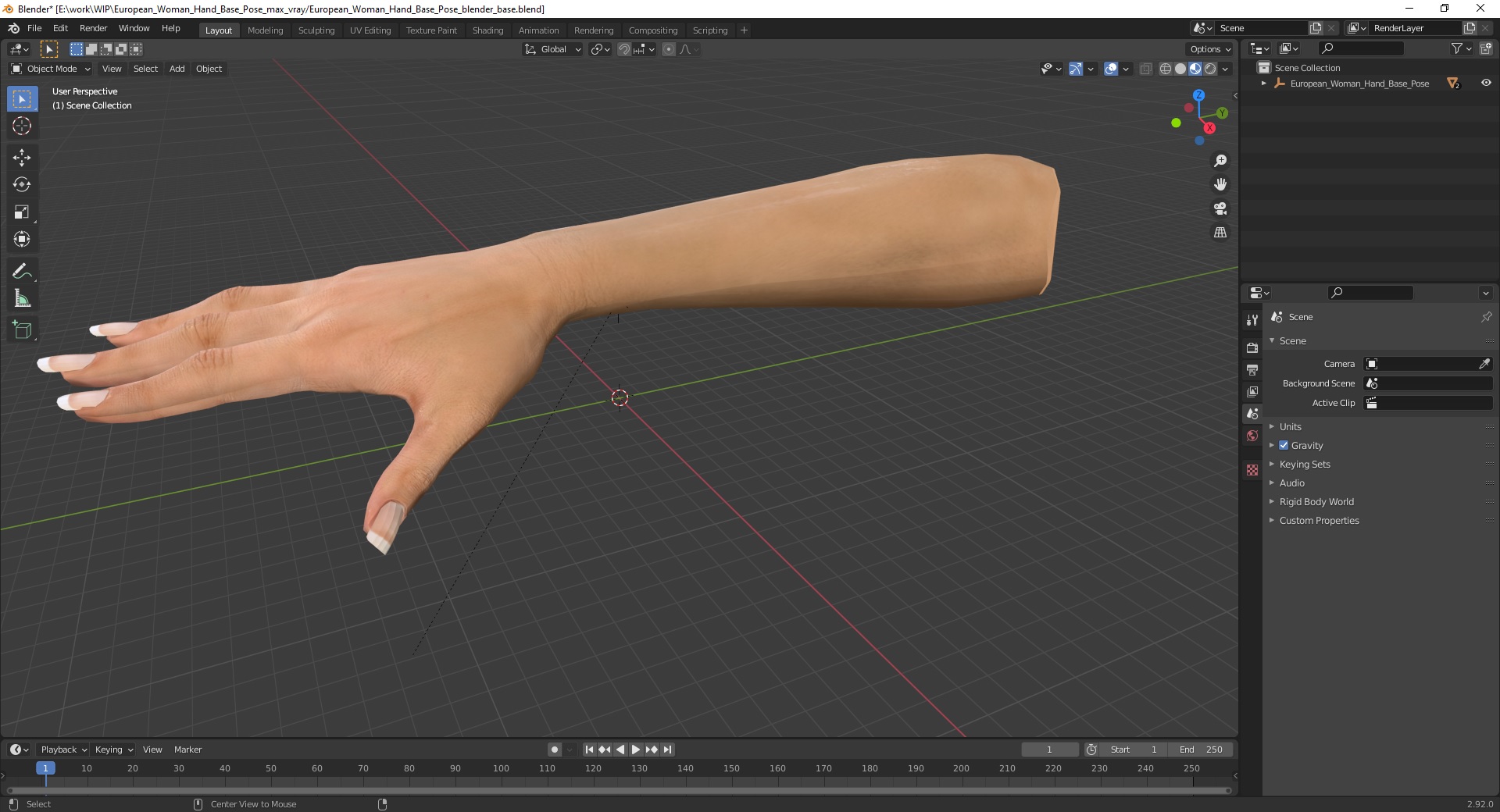 European Woman Hand Base Pose 3D model