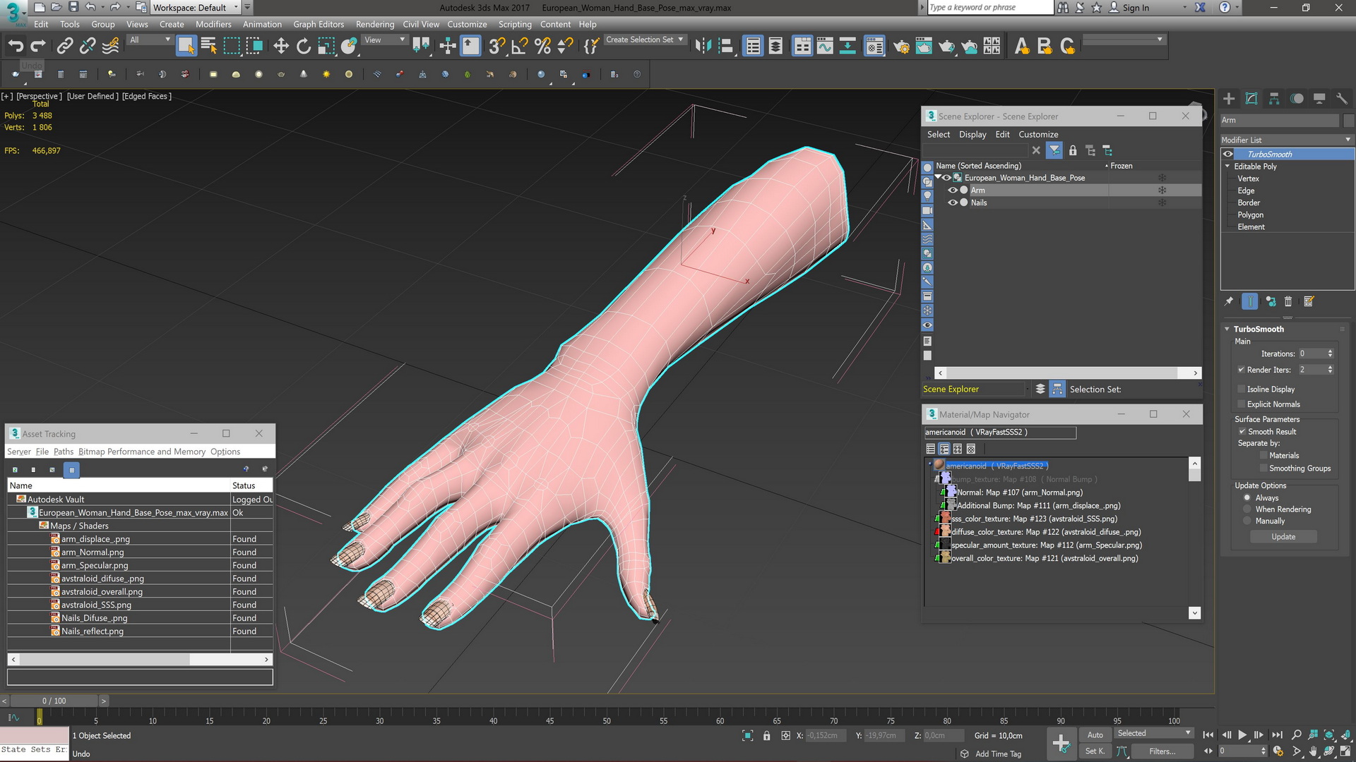 European Woman Hand Base Pose 3D model