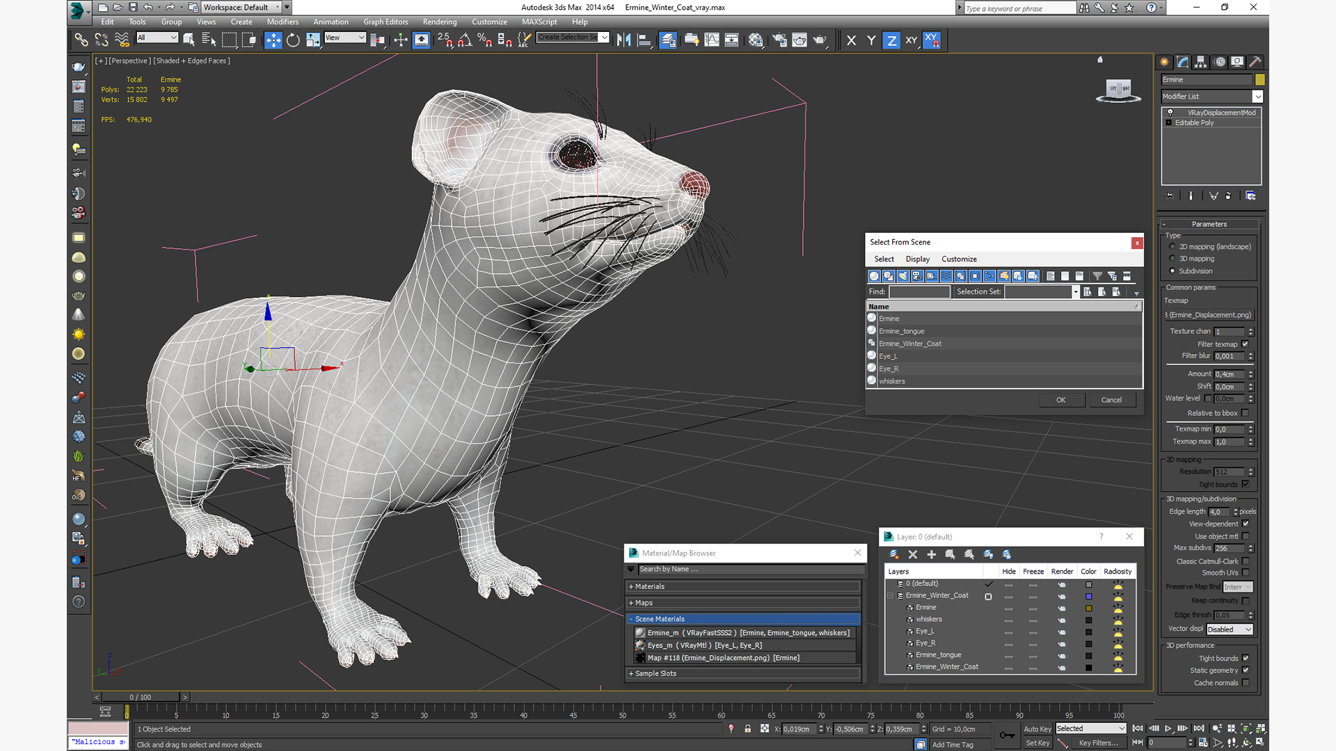 3D Ermine Winter Coat model
