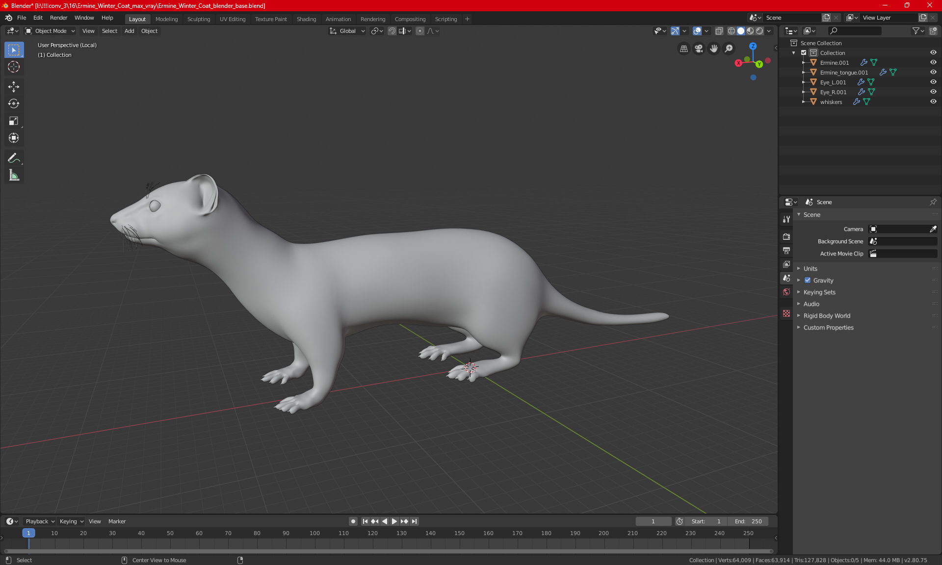 3D Ermine Winter Coat model