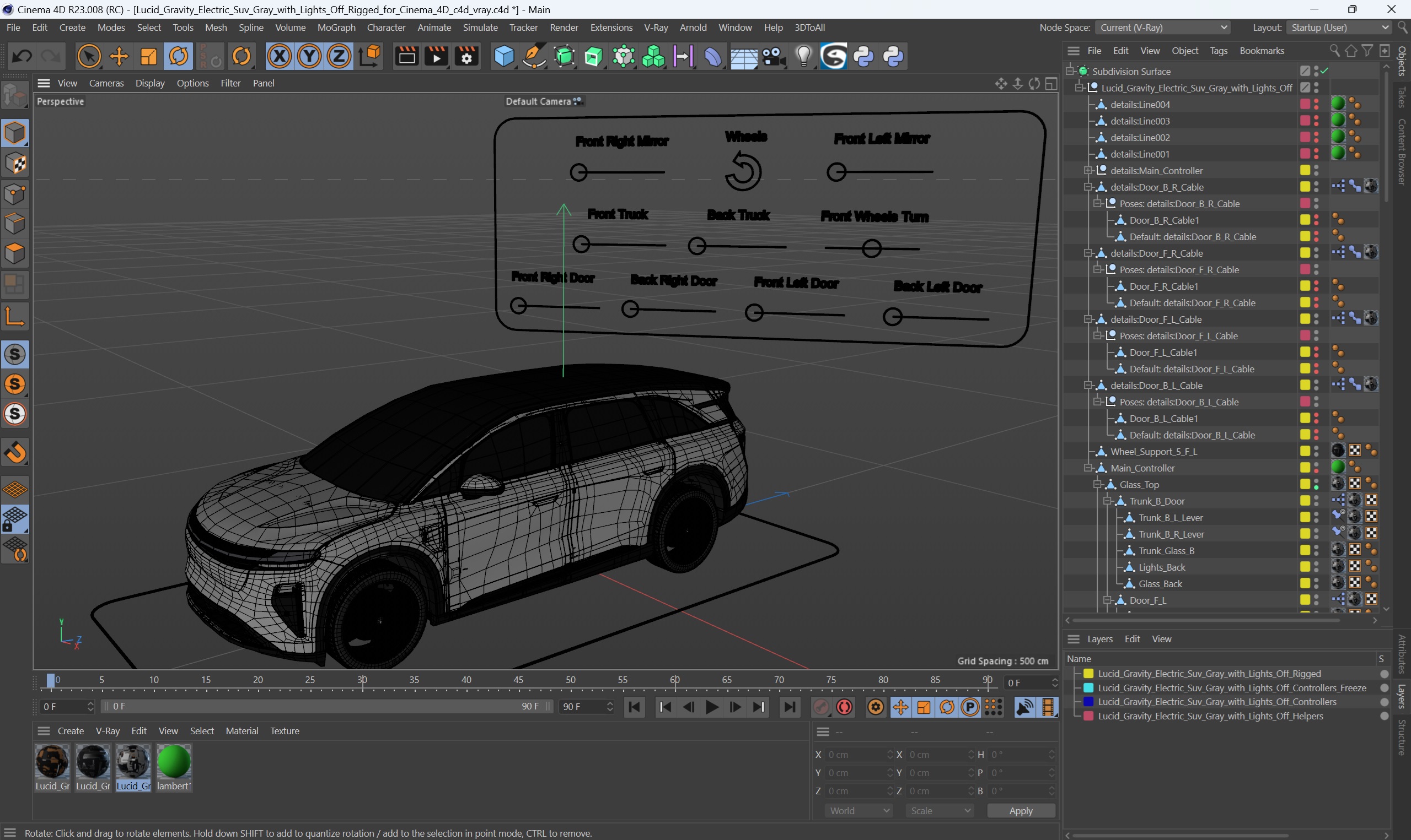 3D Lucid Gravity Electric Suv Gray with Lights Off Rigged for Cinema 4D model
