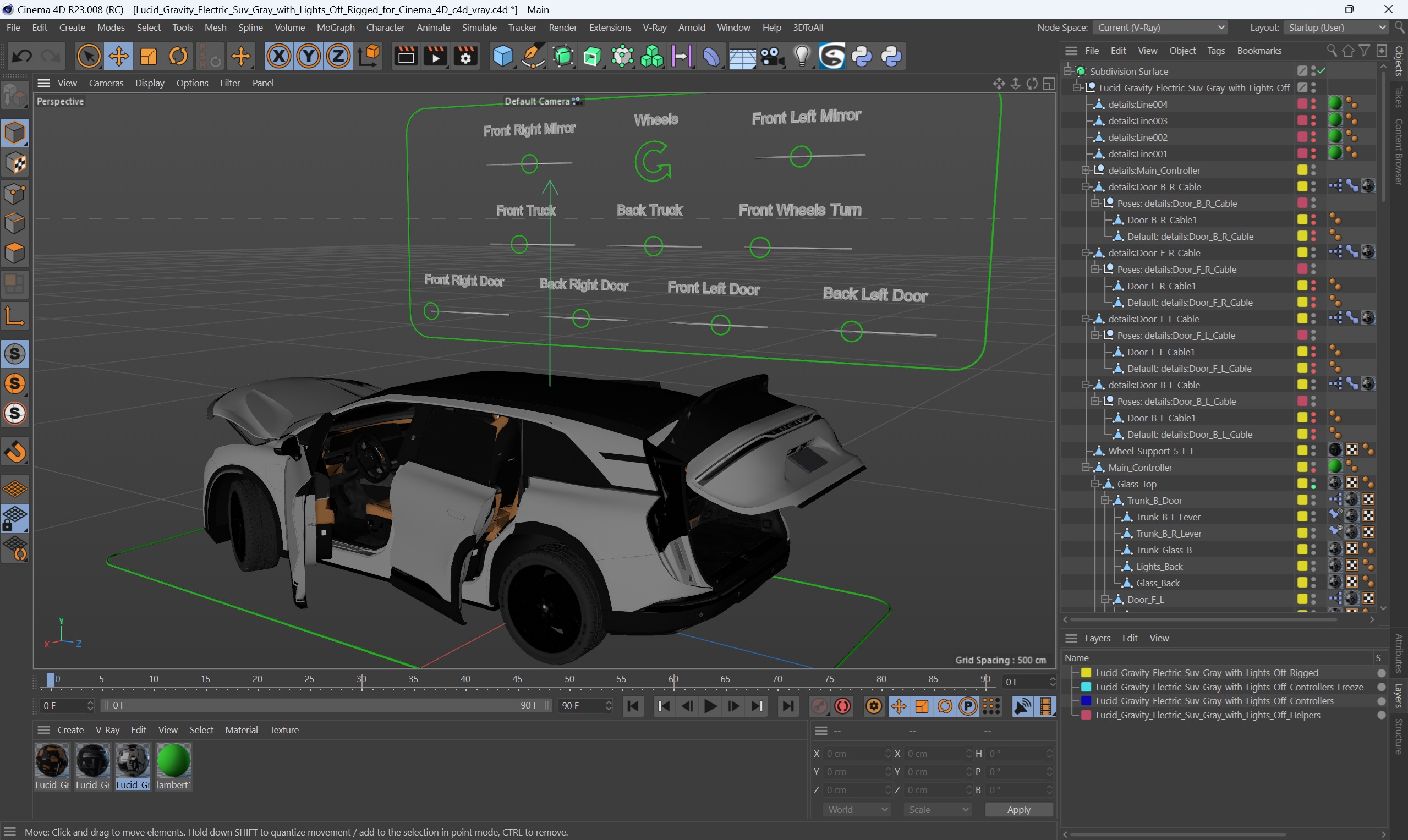3D Lucid Gravity Electric Suv Gray with Lights Off Rigged for Cinema 4D model